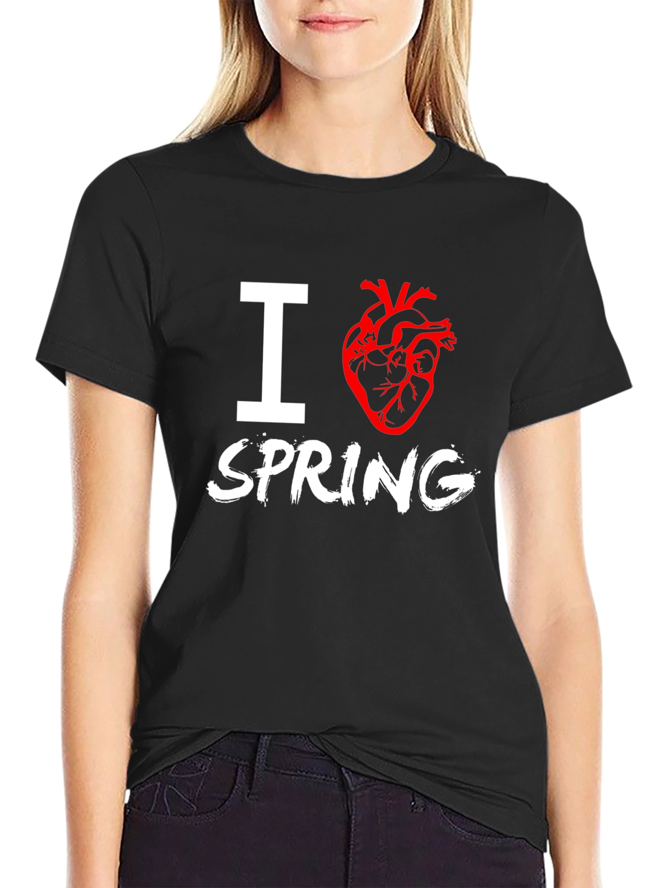 Black I Heart Spring T-Shirt - Black Crew Neck Tee view 2