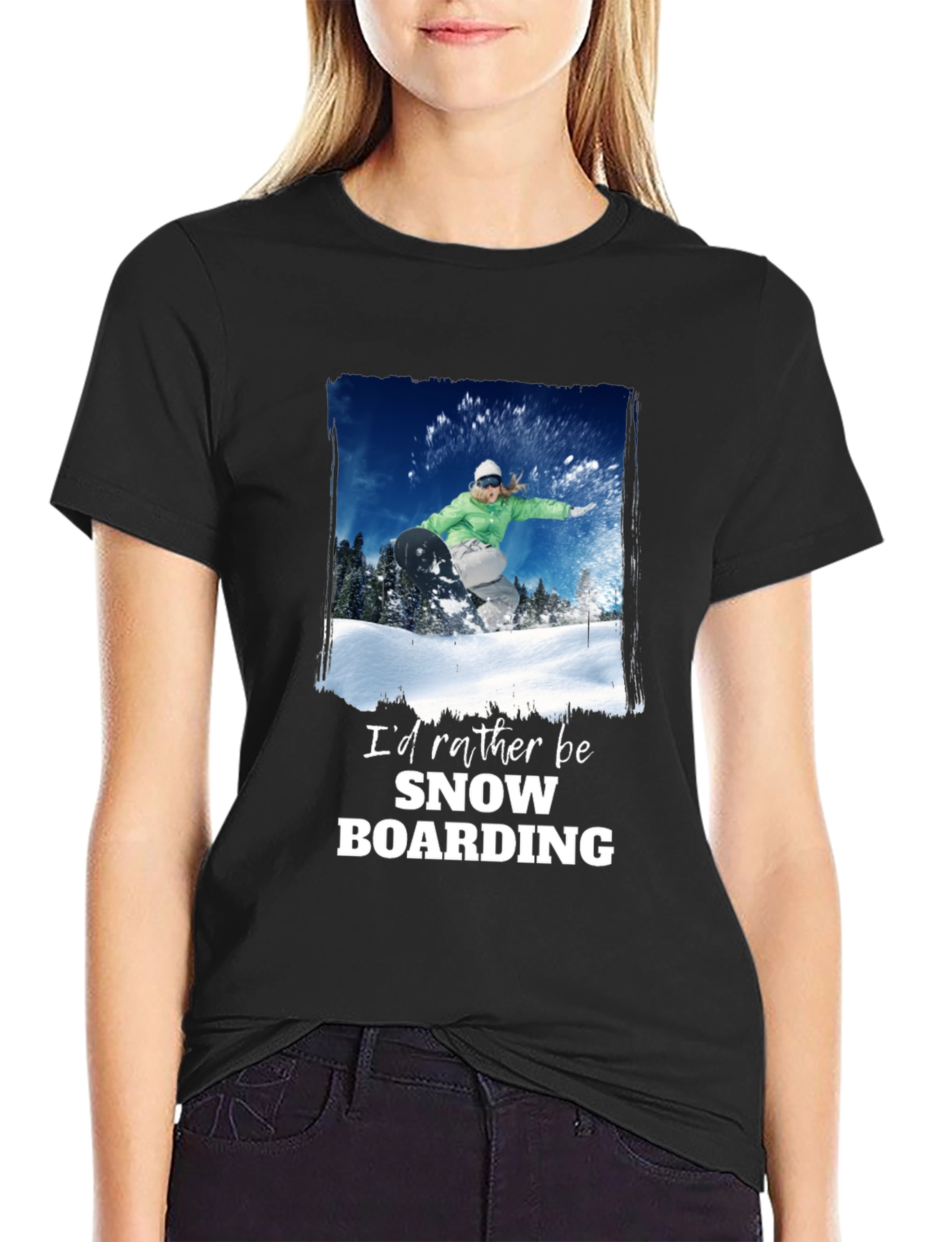 Black Snowboarding Graphic T-Shirt - Black view 2