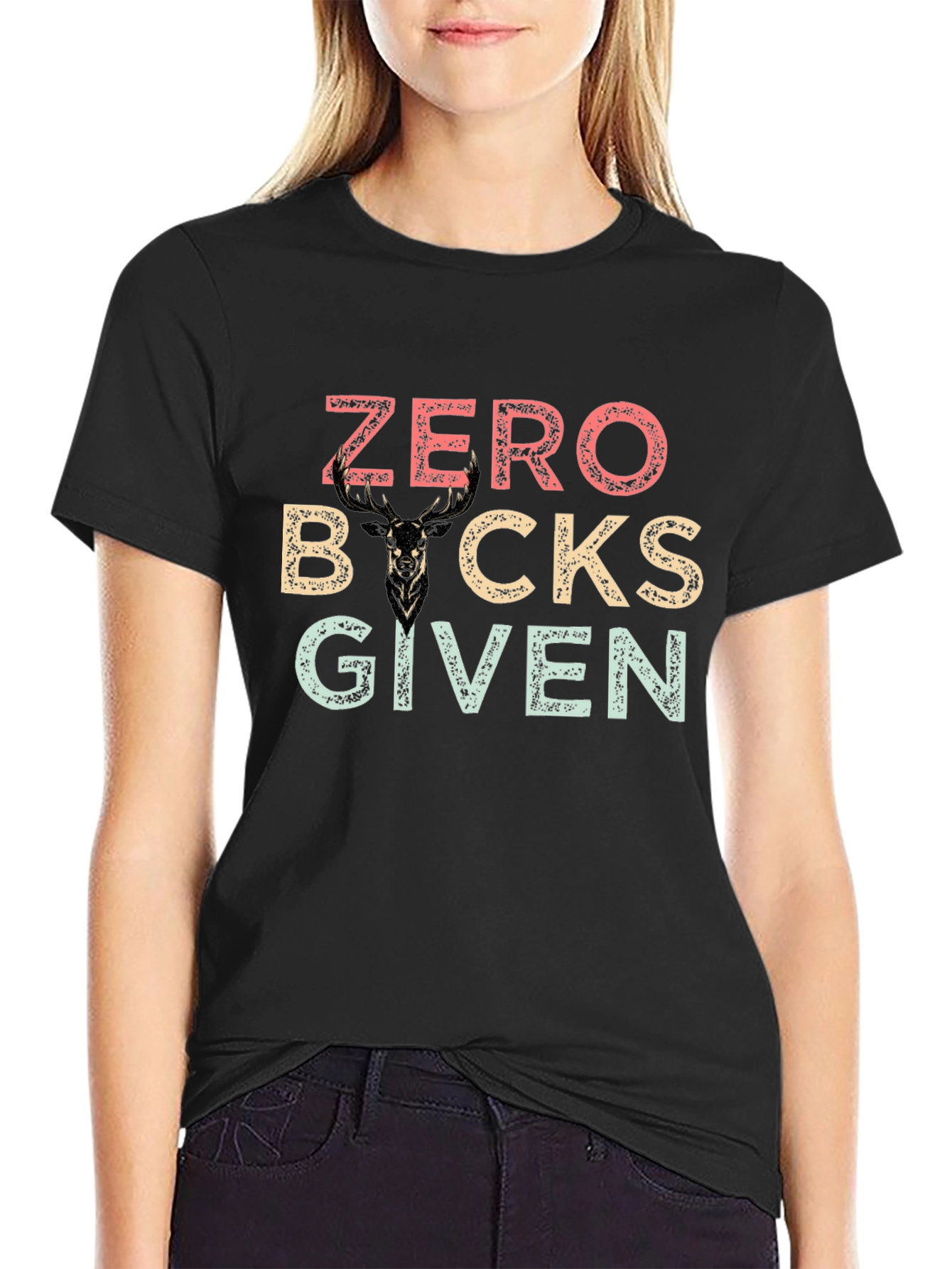 Black Zero Bucks Given T-Shirt - Funny Deer Graphic Tee view 2