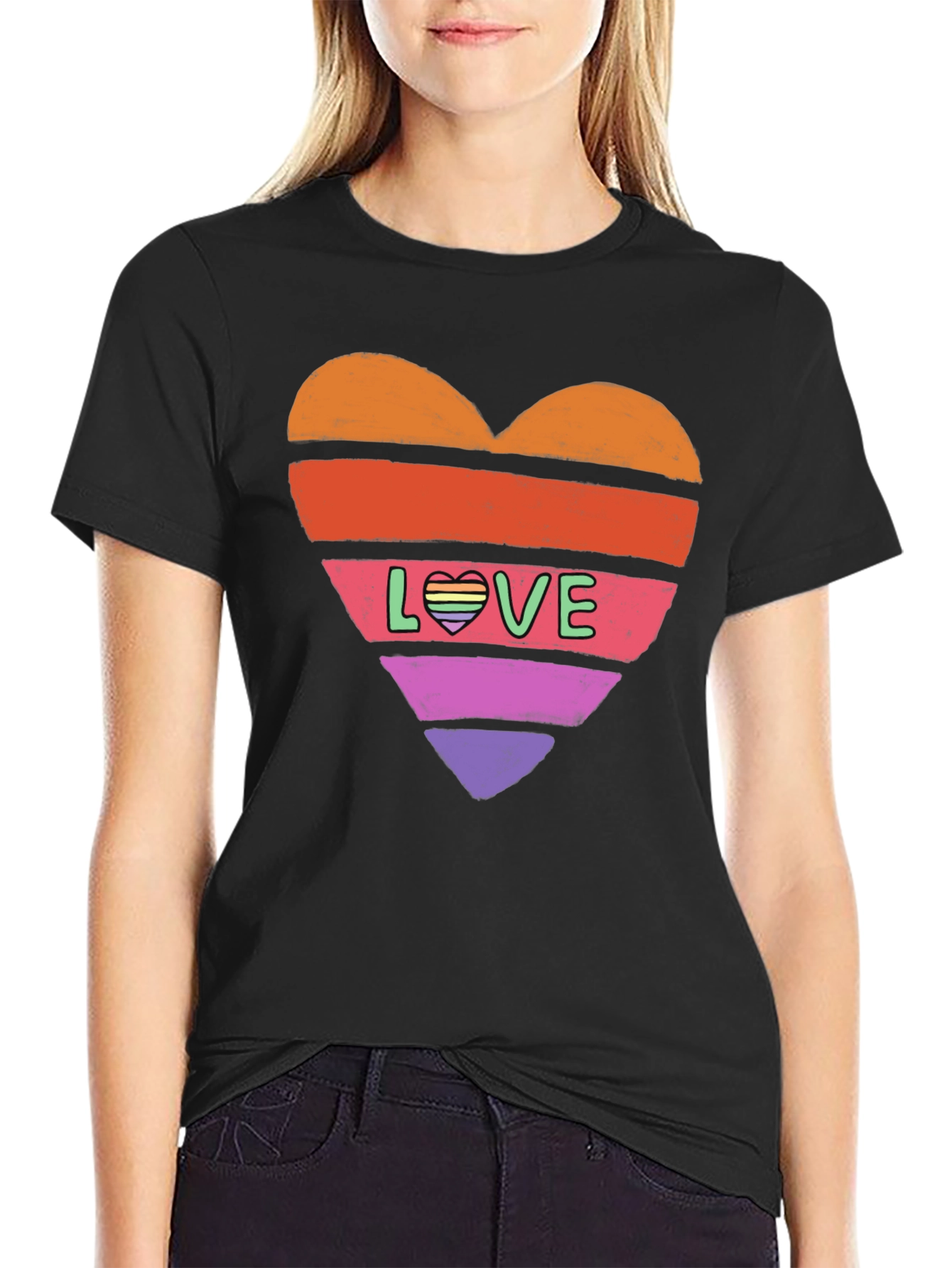 Black Rainbow Heart Love Graphic Tee view 2