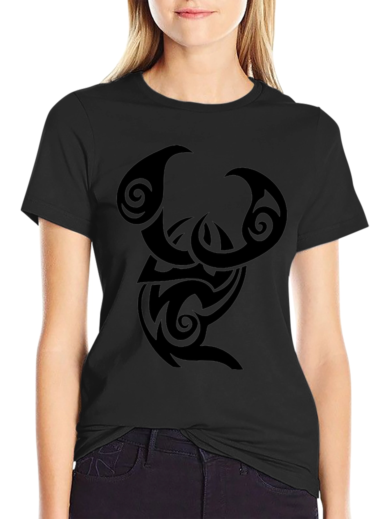 Black Tribal Design Black T-Shirt view 2