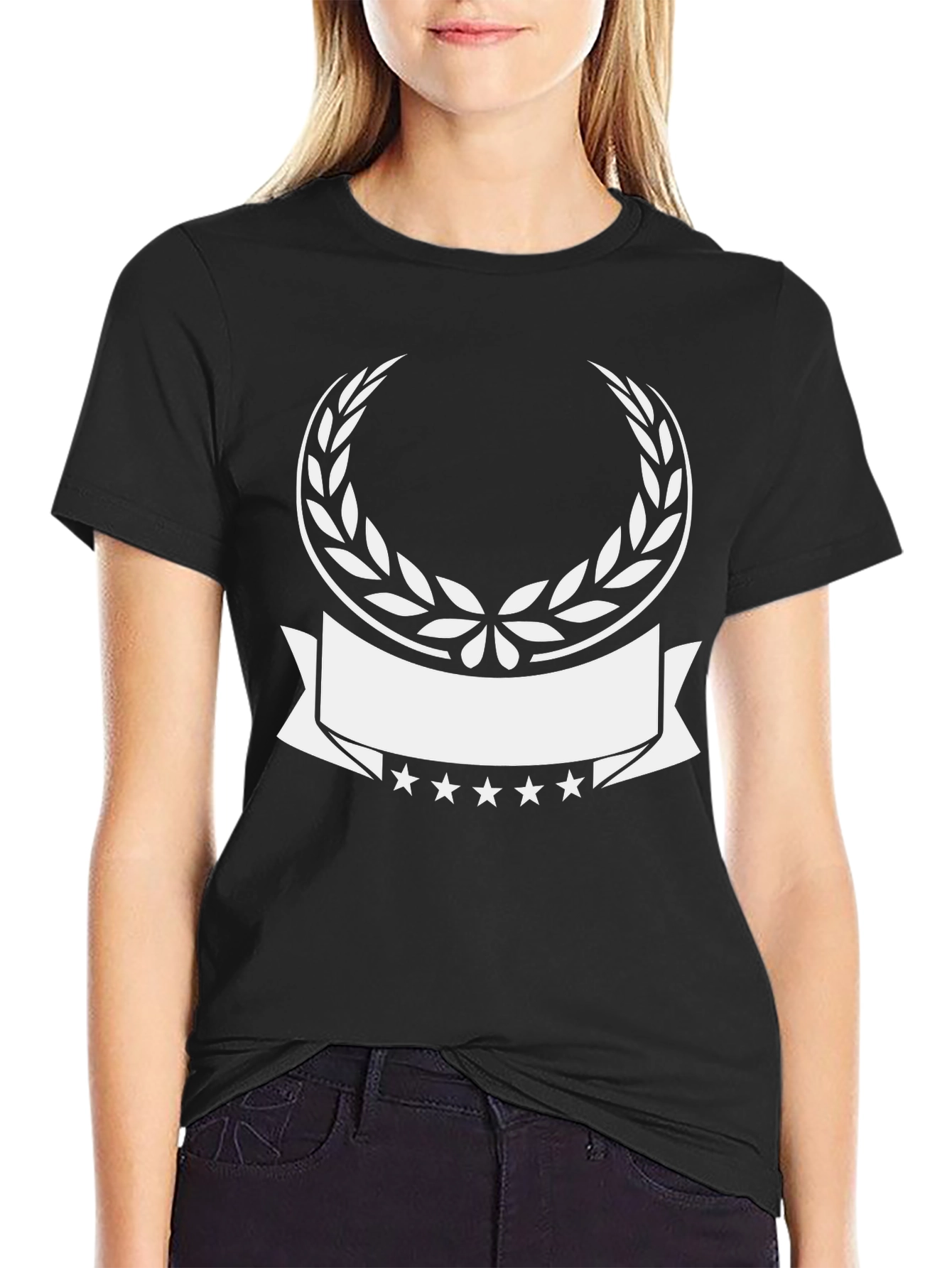 Black Customizable Graphic T-Shirt with Laurel Wreath Design view 2