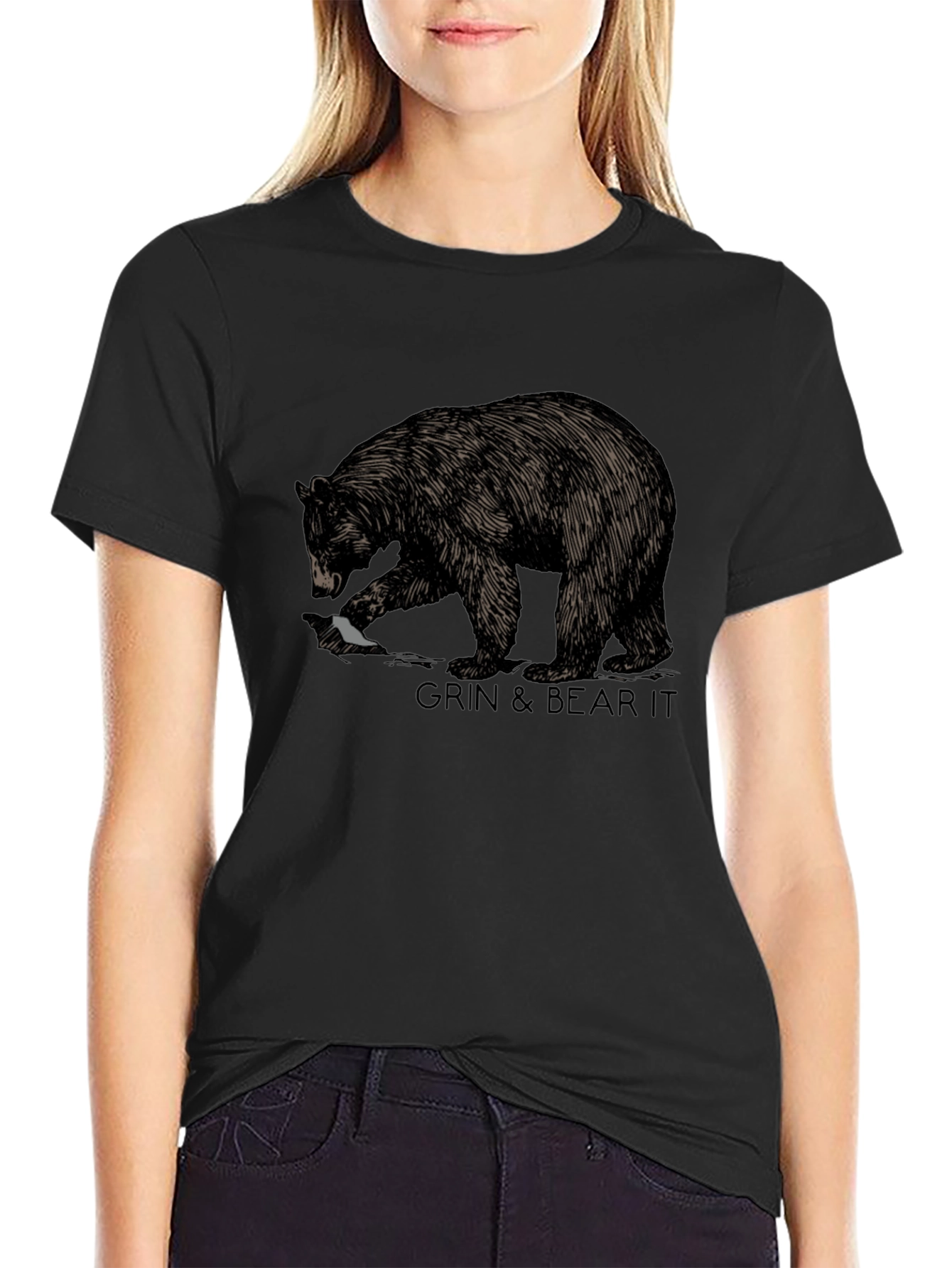 Black Grin & Bear It Graphic Tee - Black view 2
