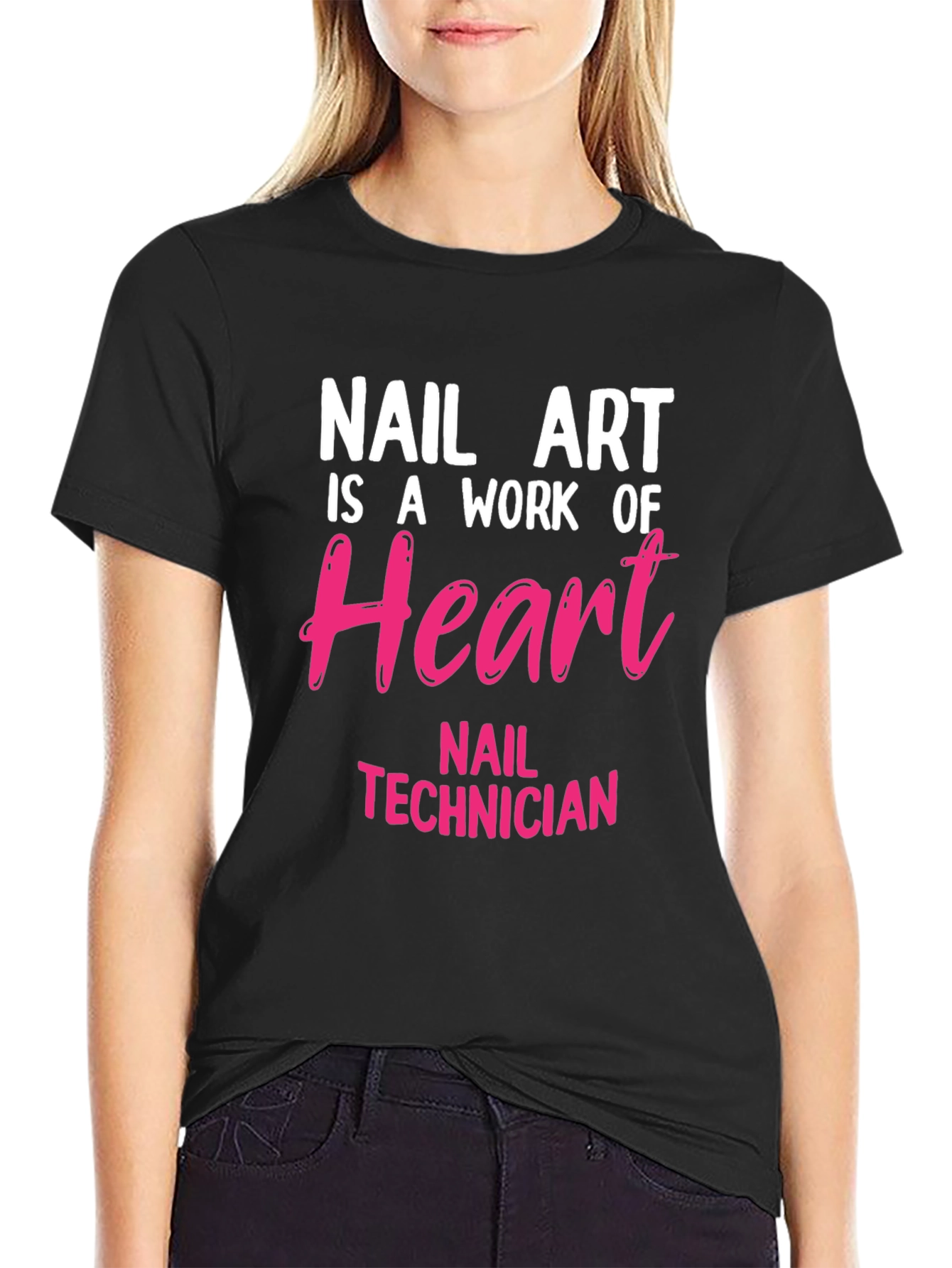 Black Nail Art Technician T-Shirt - Work of Heart Design view 2
