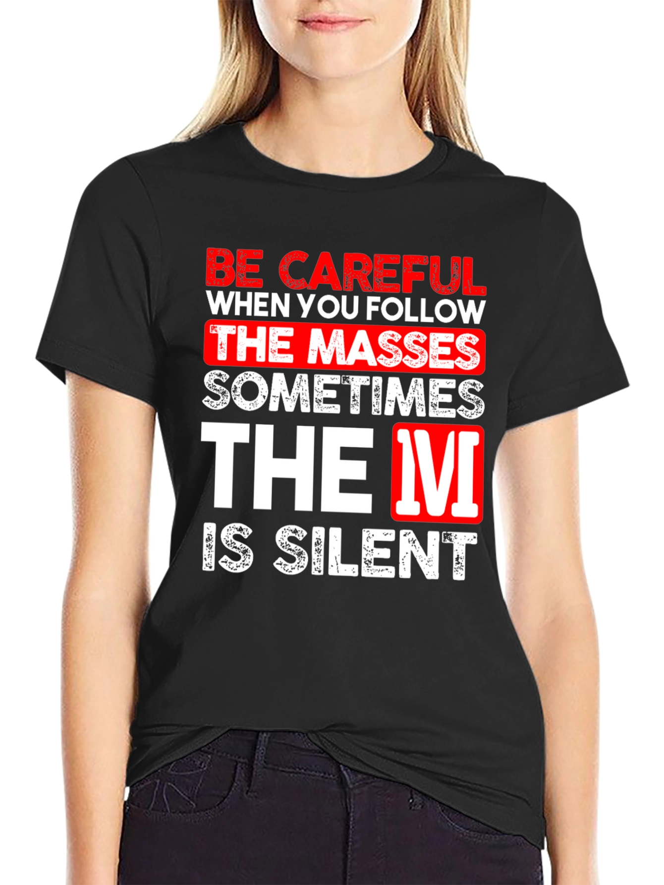 Black Be Careful Silent T-Shirt Funny Graphic Tee view 2