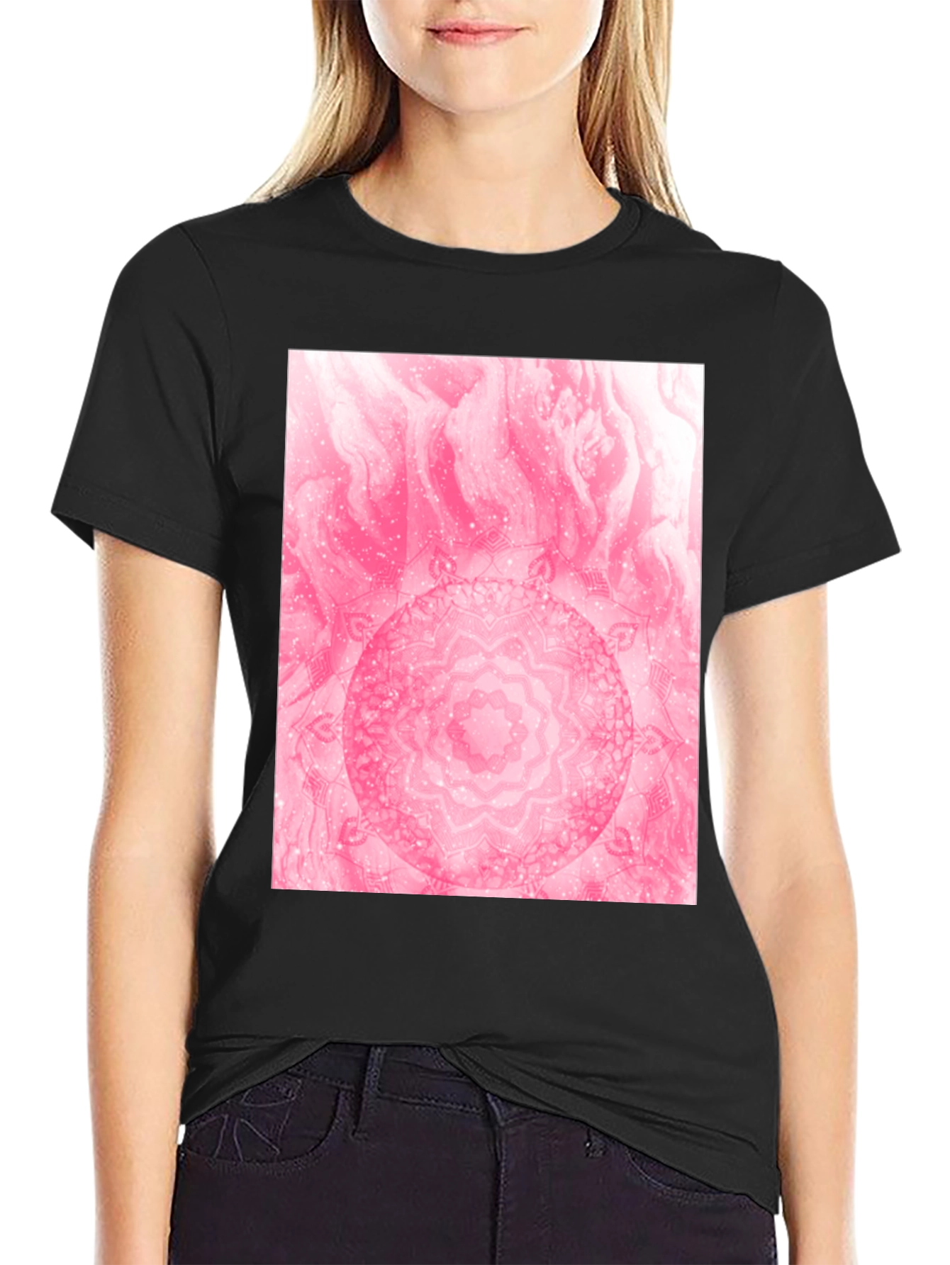 Black Pink Mandala Graphic T-Shirt view 2