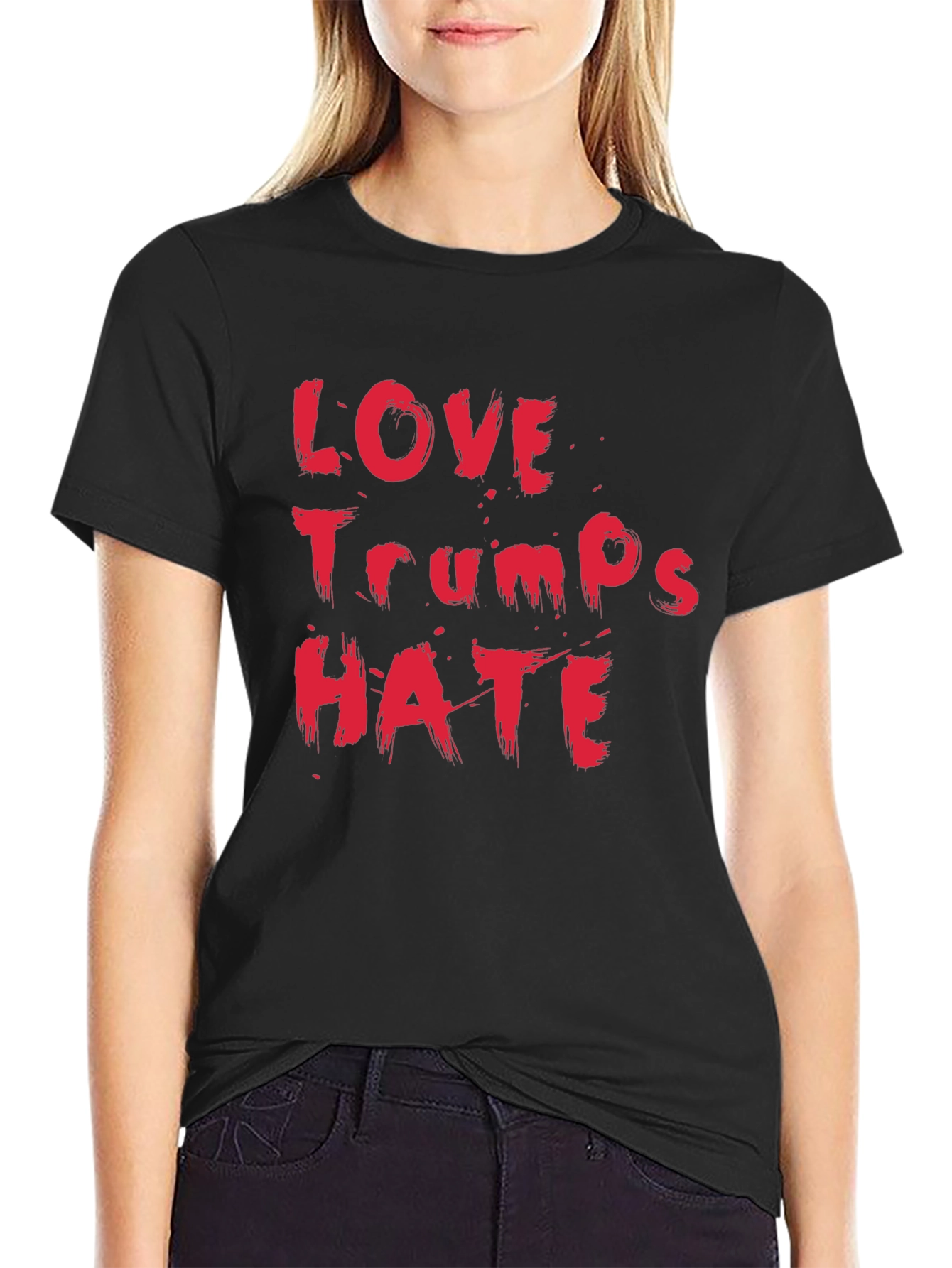 Black Love Trumps Hate Black Cotton T-Shirt view 2