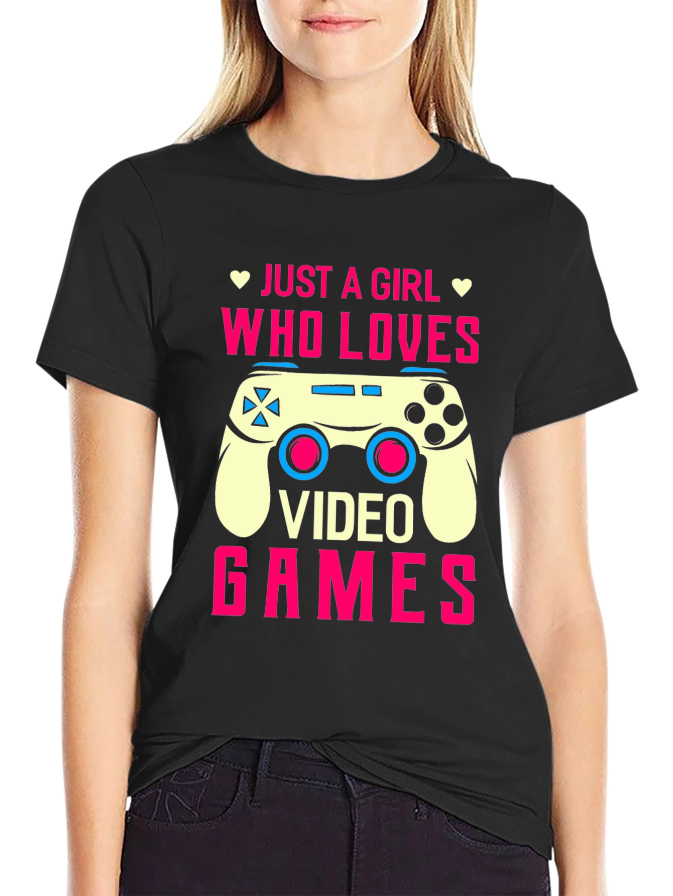 Black Just A Girl Who Loves Video Games T-Shirt view 2