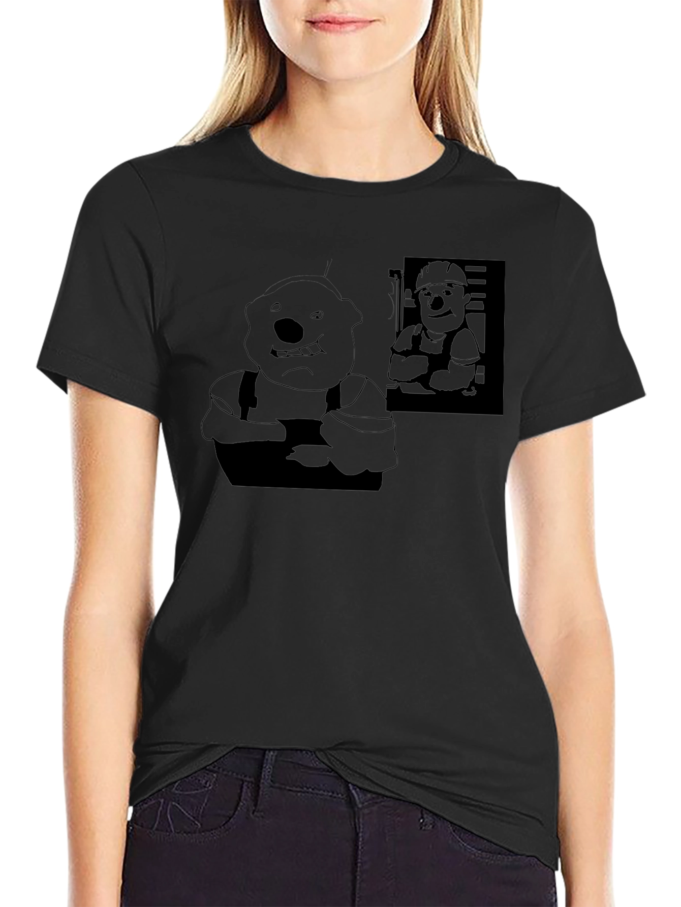 Black Black Cartoon Character T-Shirt view 2
