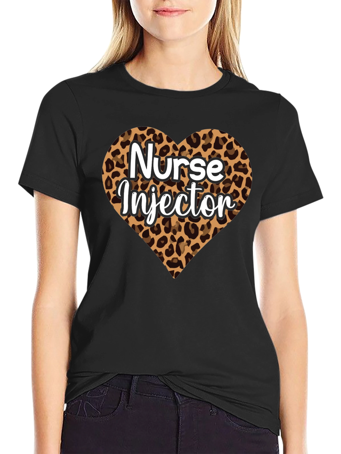 Black Nurse Injector Leopard Print Heart T-Shirt view 2