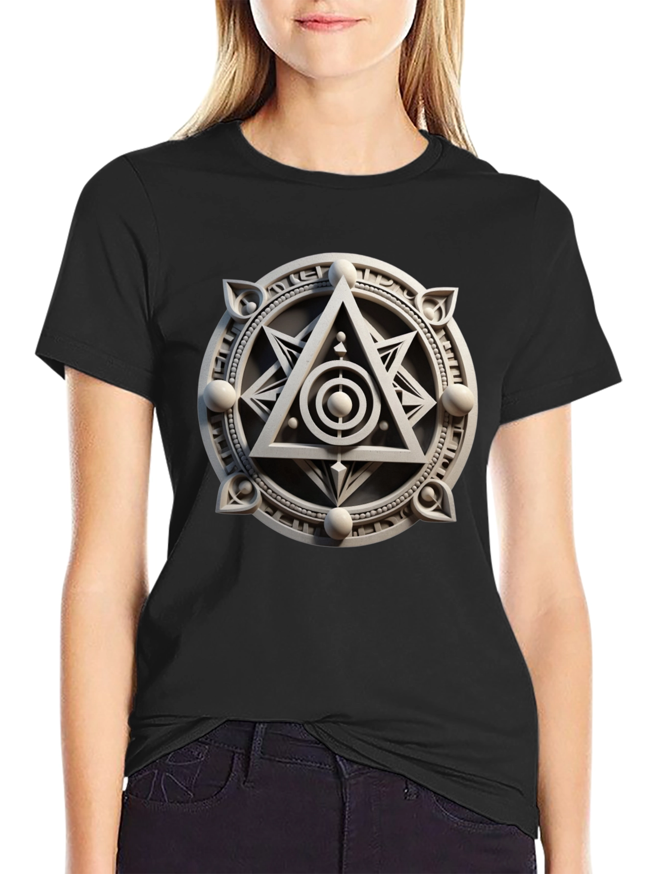 Black Mystic Symbol Graphic Tee - Geometric Design view 2