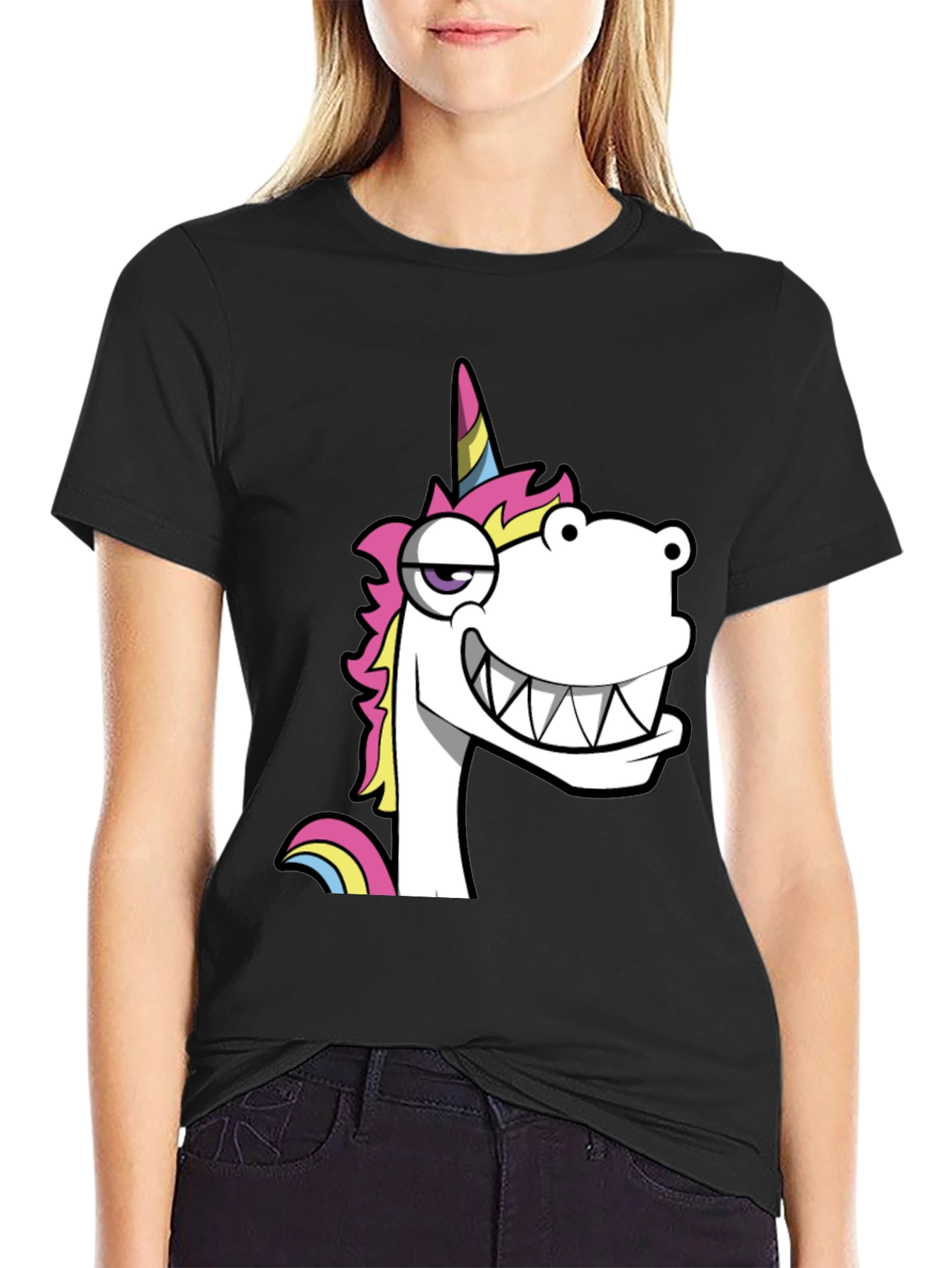 Black Funny Unicorn Graphic Black T-Shirt view 2