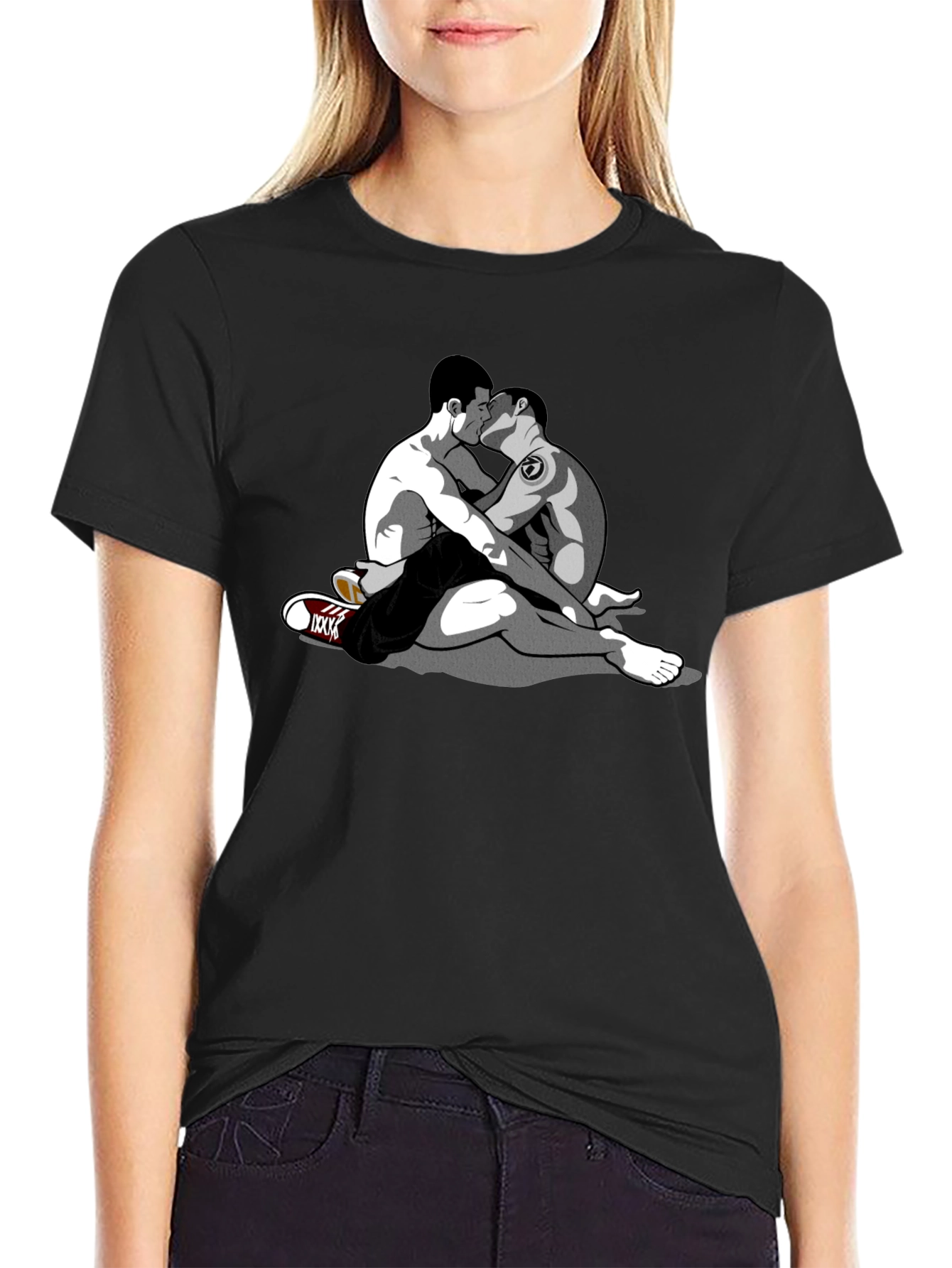 Black Embrace Tee - Graphic Gay Kiss Design view 2