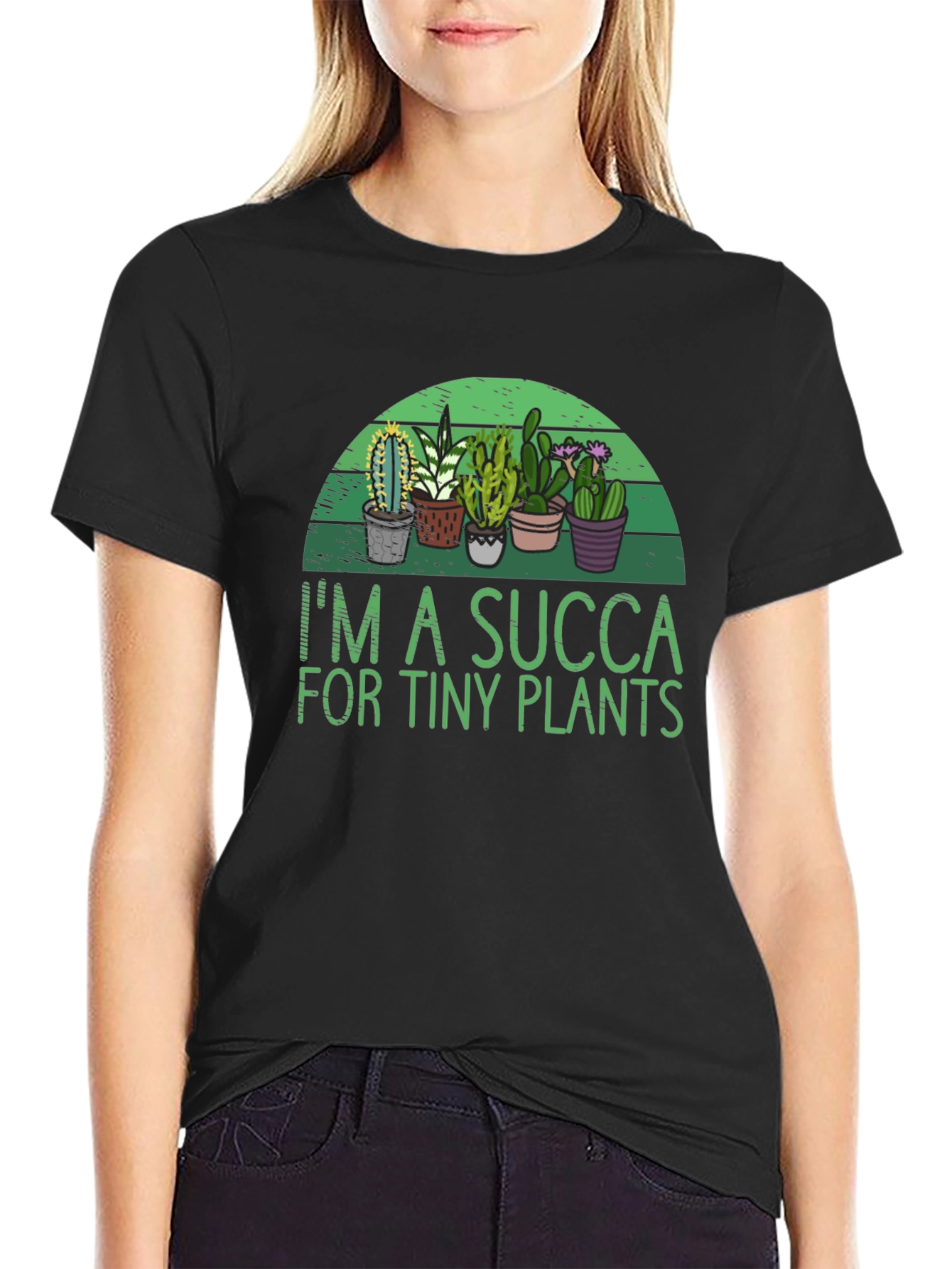Black I'm a SUCCA for Tiny Plants Graphic T-Shirt view 2