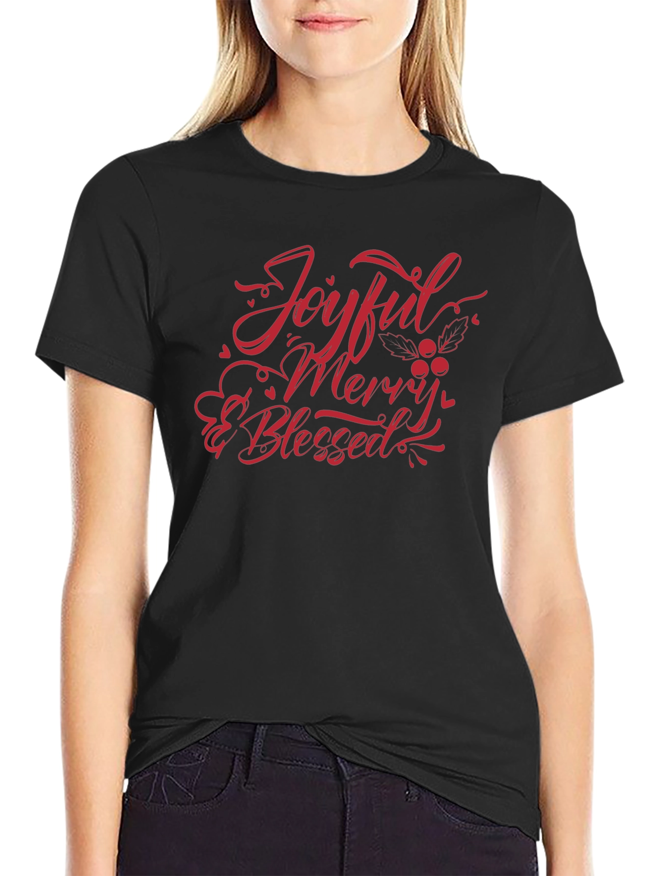 Black Joyful Merry & Blessed Black T-Shirt view 2