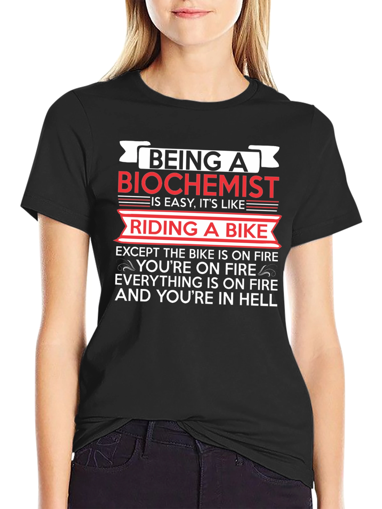 Black Biochemist On Fire T-Shirt Funny Science Tee view 2