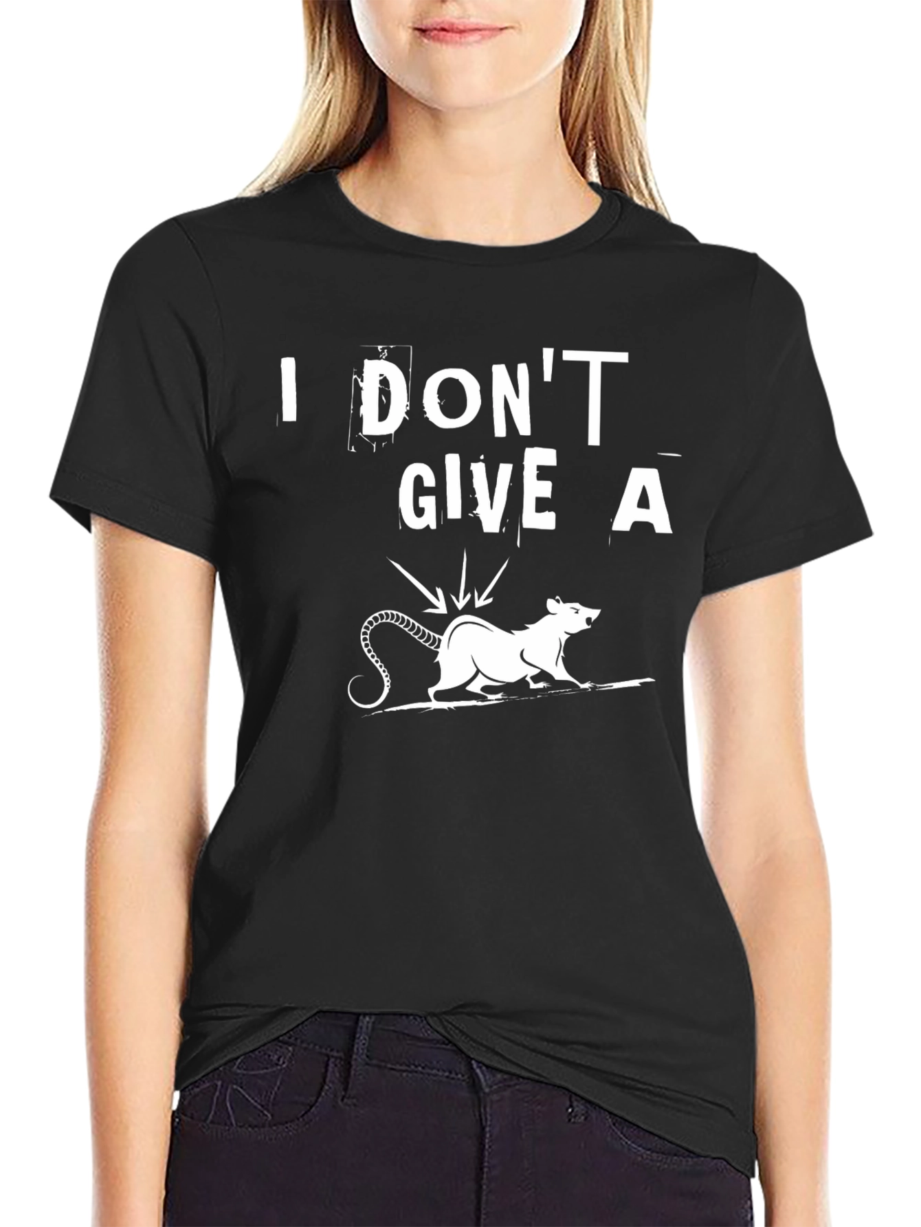 Black I Don't Give a Rat's Rear End Funny T-Shirt view 2