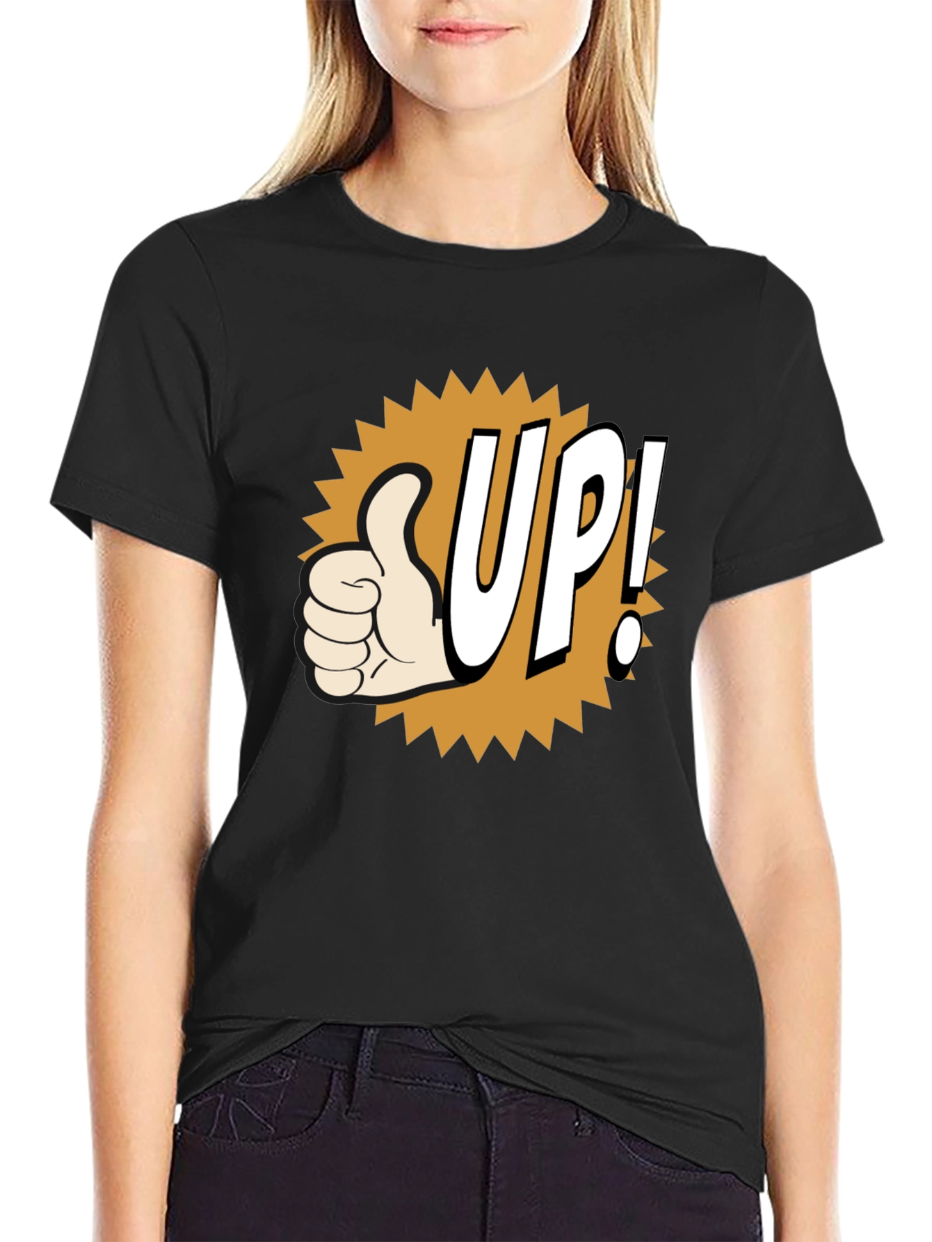Black Thumbs Up! Graphic Tee - Black Cotton Blend view 2