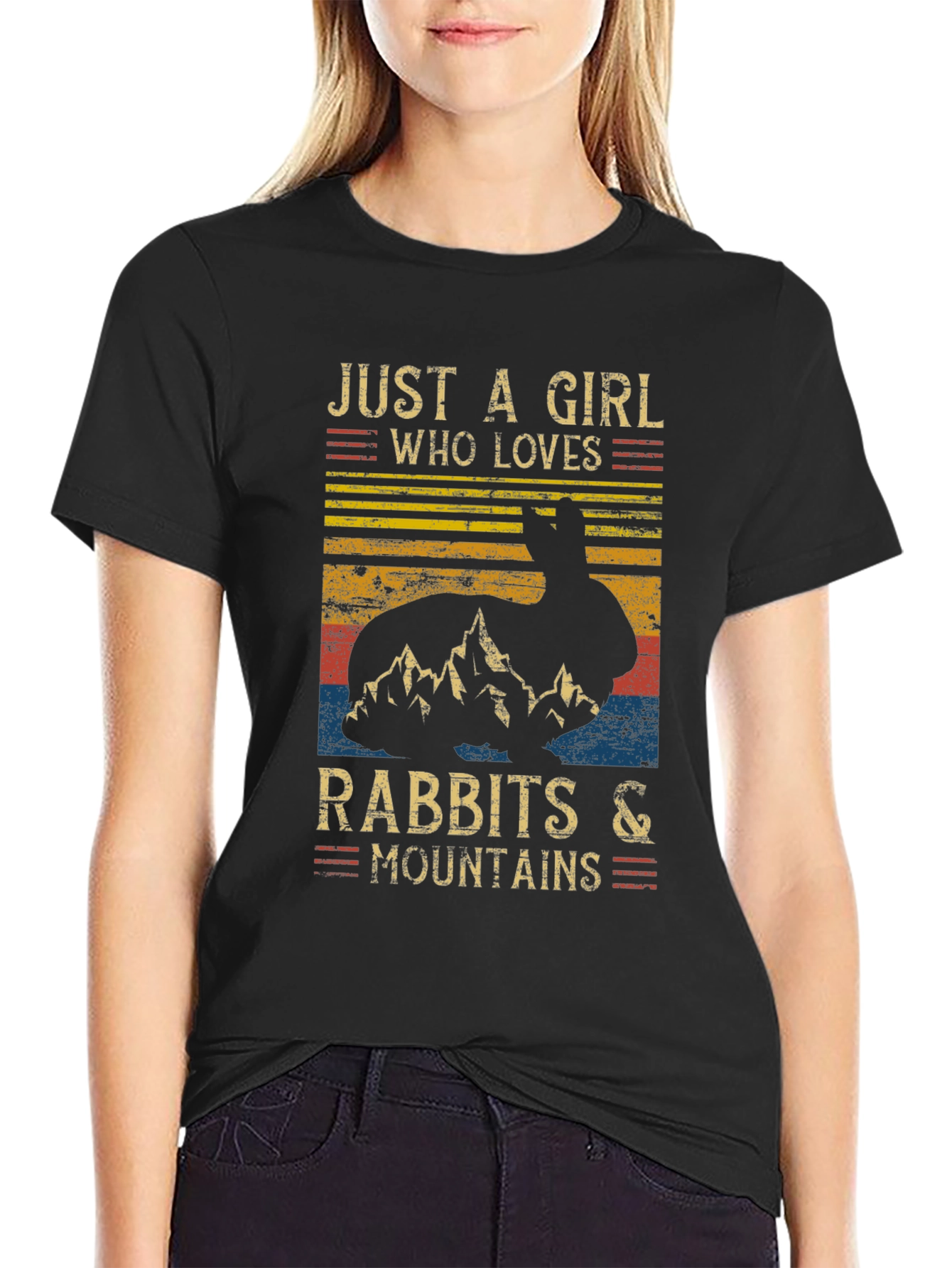 Black Rabbit and Mountains T-Shirt - Nature Lover Tee view 2