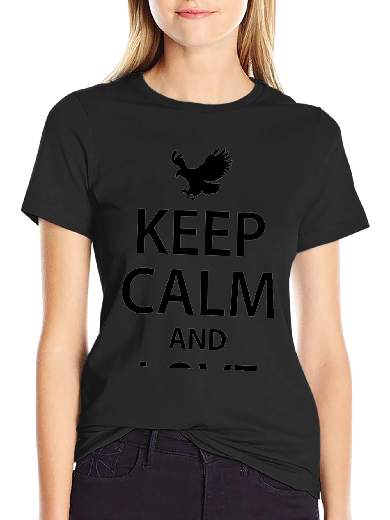 Keep Calm Eagle Graphic T-Shirt - Black - 2