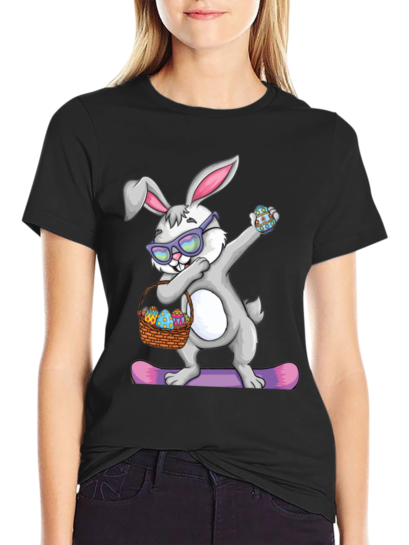 Black Dabbing Easter Bunny T-Shirt view 2