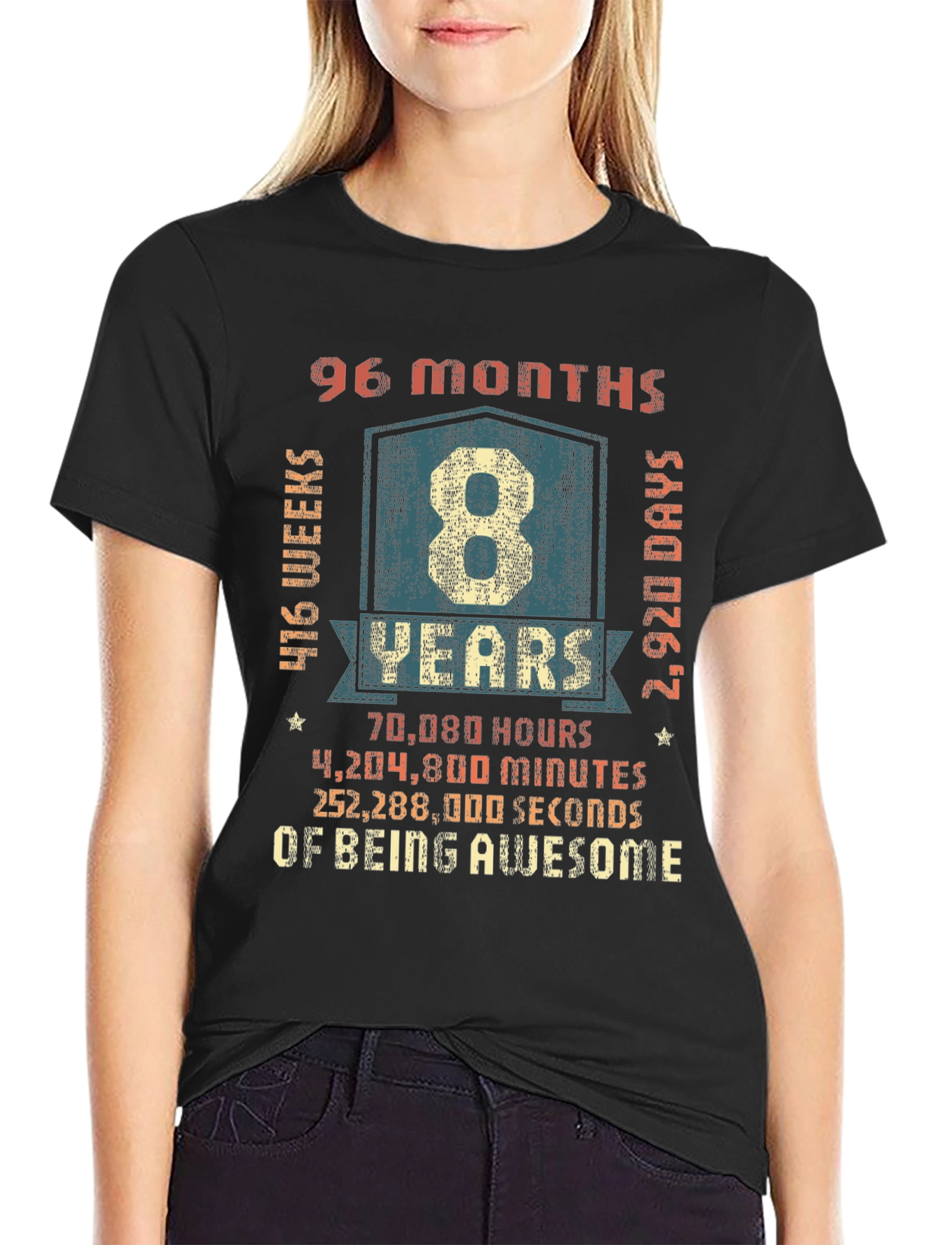Black 8 Years of Being Awesome T-Shirt view 2