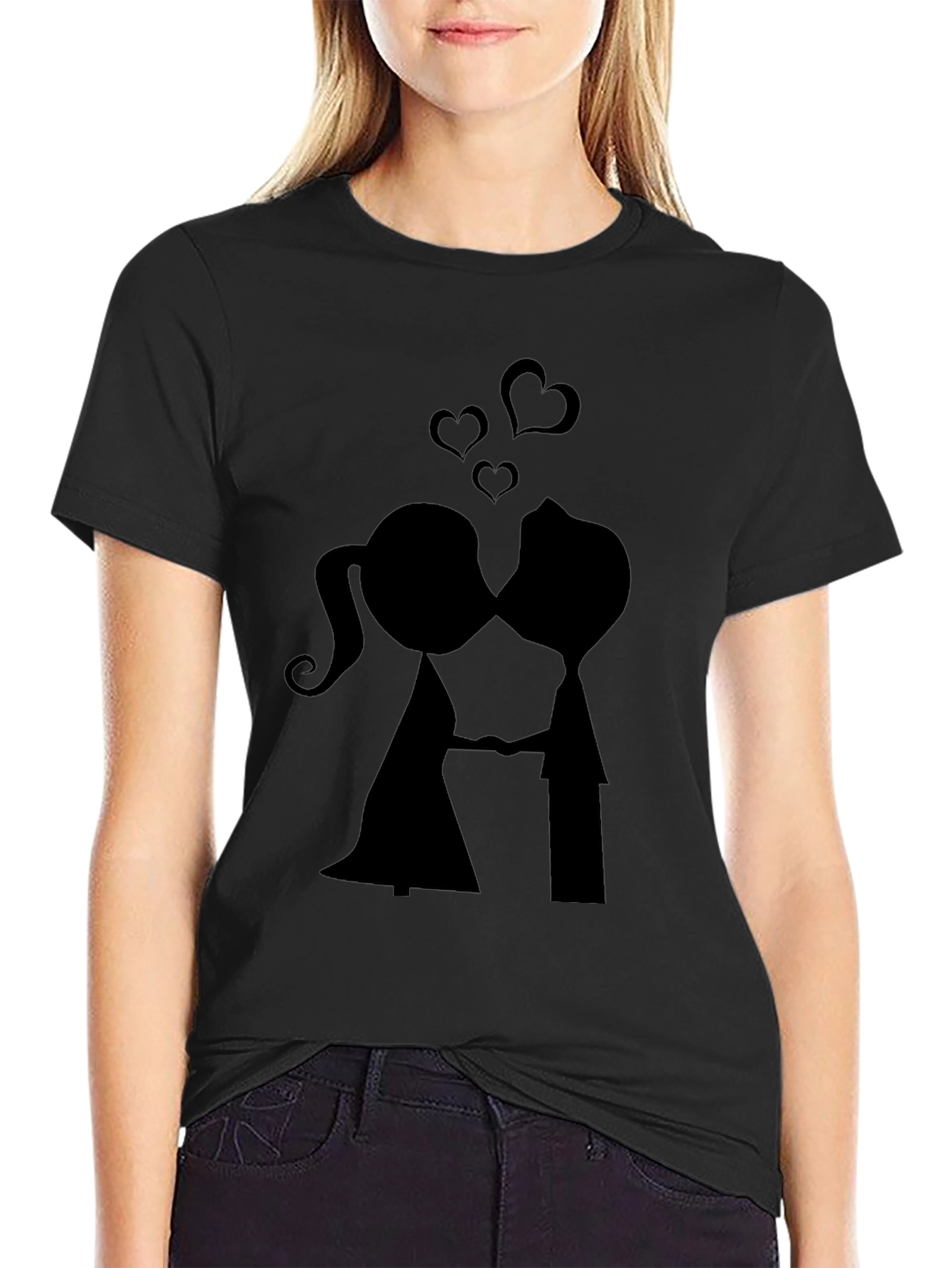 Black Kissing Couple Black Graphic Tee - Romantic Design view 2