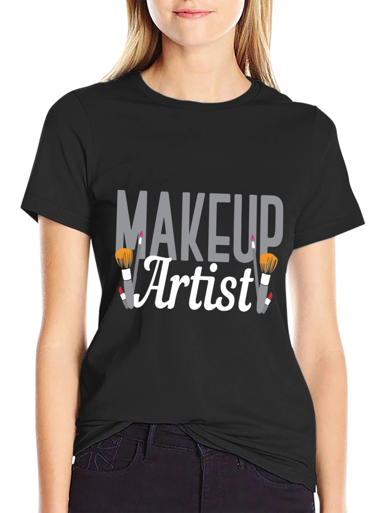Black Makeup Artist Graphic Tee - Black Cotton T-Shirt view 2