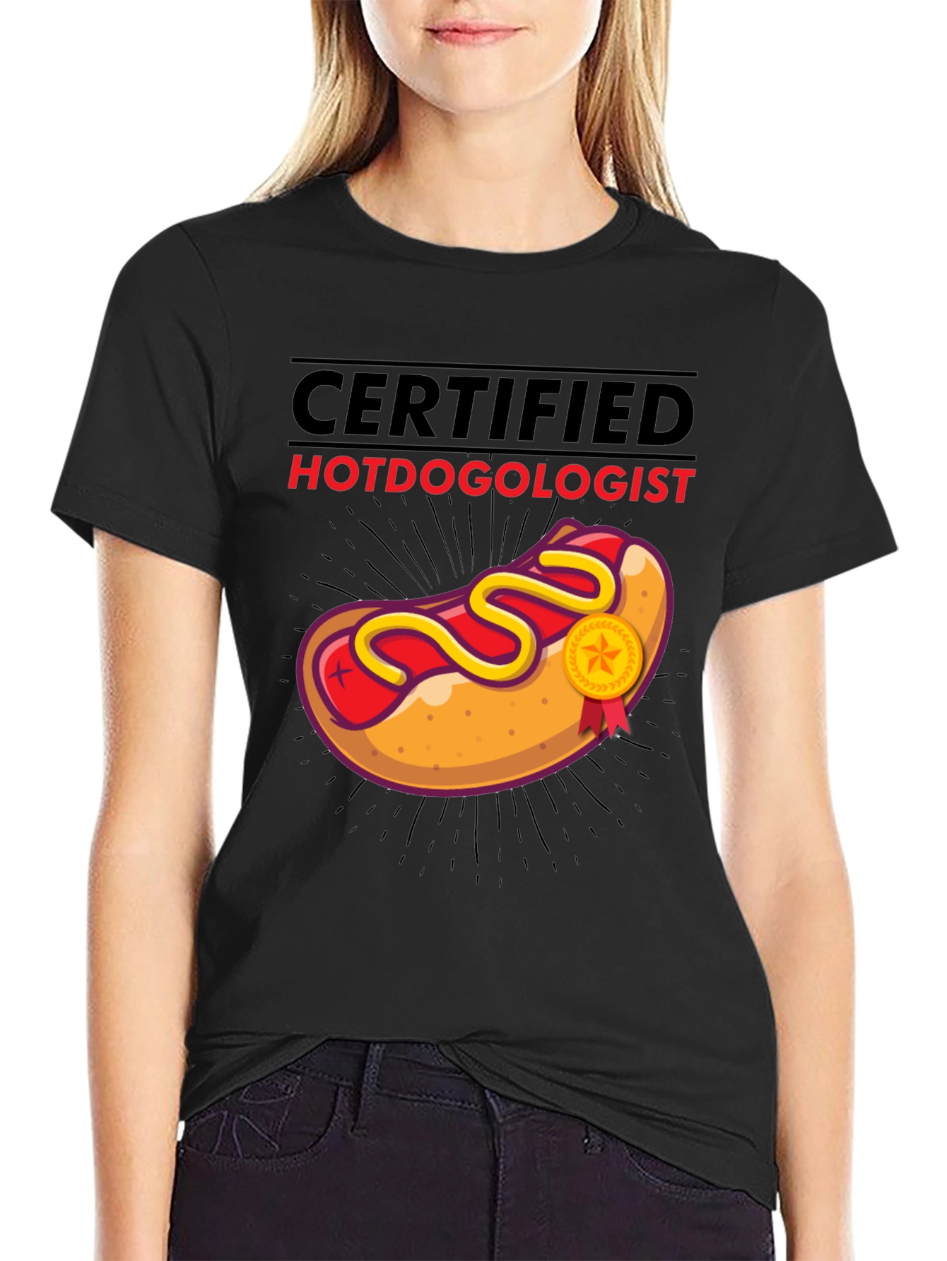 Black Certified Hotdogologist T-Shirt - Funny Foodie Tee view 2