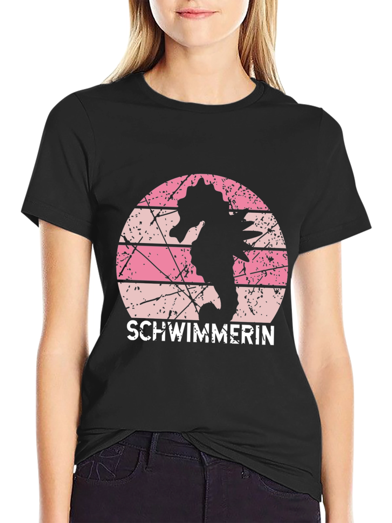 Black Vintage Seahorse Swimmer T-Shirt view 2