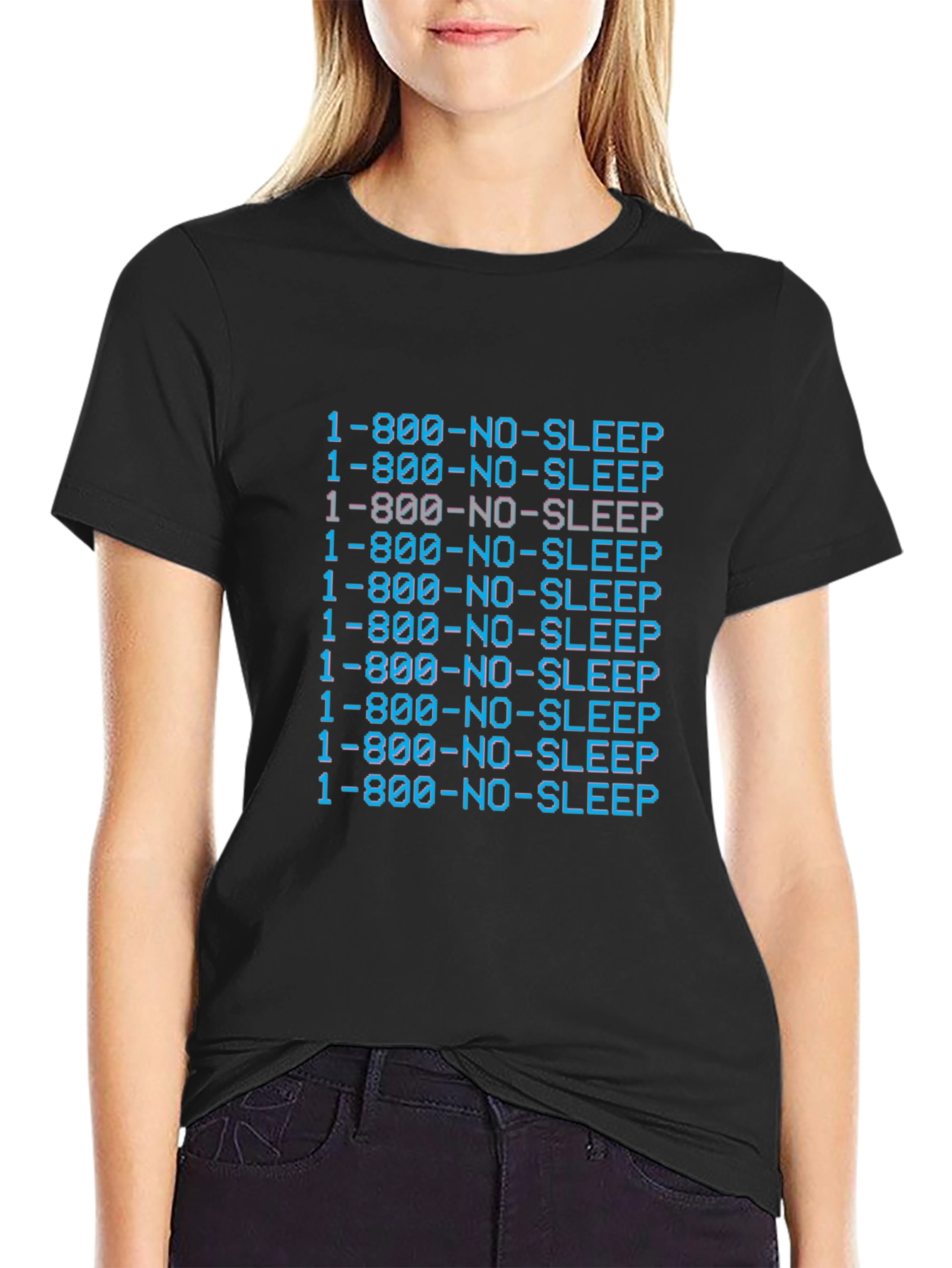 Black 1-800-NO-SLEEP Black Graphic Tee view 2