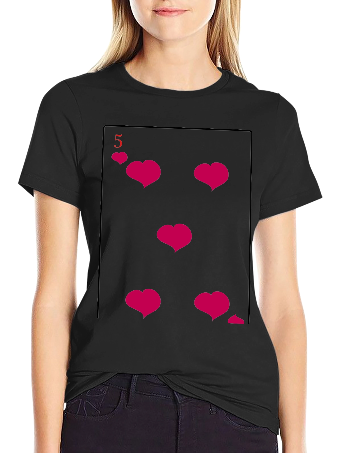Black Five of Hearts Graphic Tee - Fun & Unique Design view 2