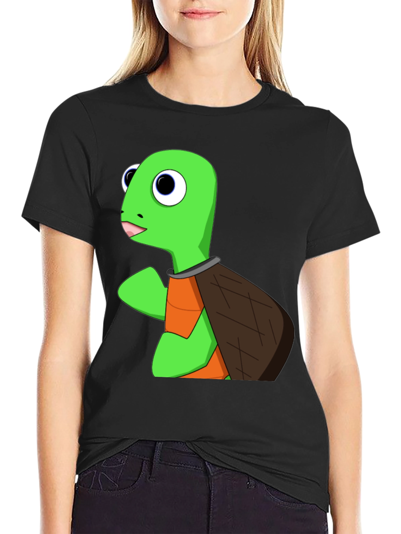 Black Cartoon Turtle Graphic Tee - Black view 2