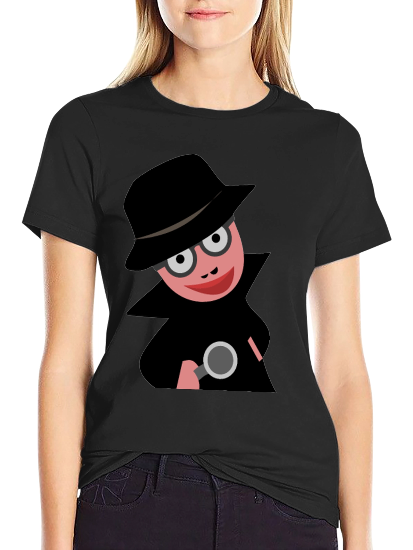 Black Cartoon Detective T-Shirt: Funny Spy Design view 2