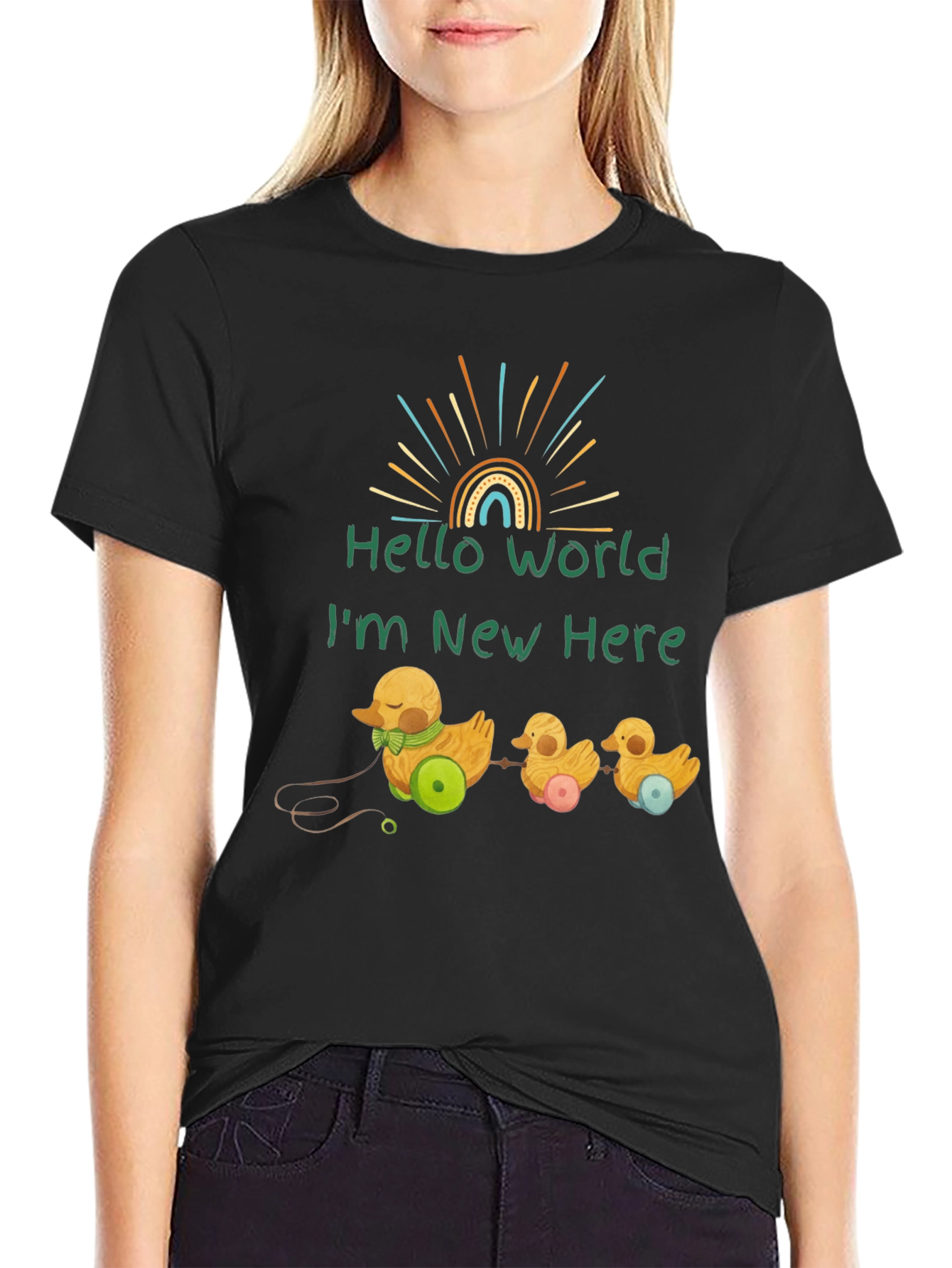 Black Hello World Duckling T-Shirt - Soft Cotton Tee view 2