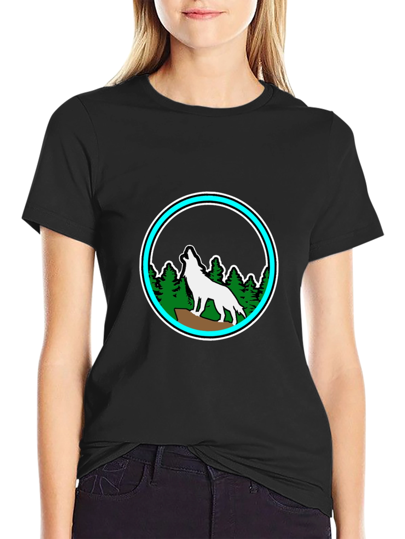 Black Wolf Howling in the Forest Graphic Tee view 2