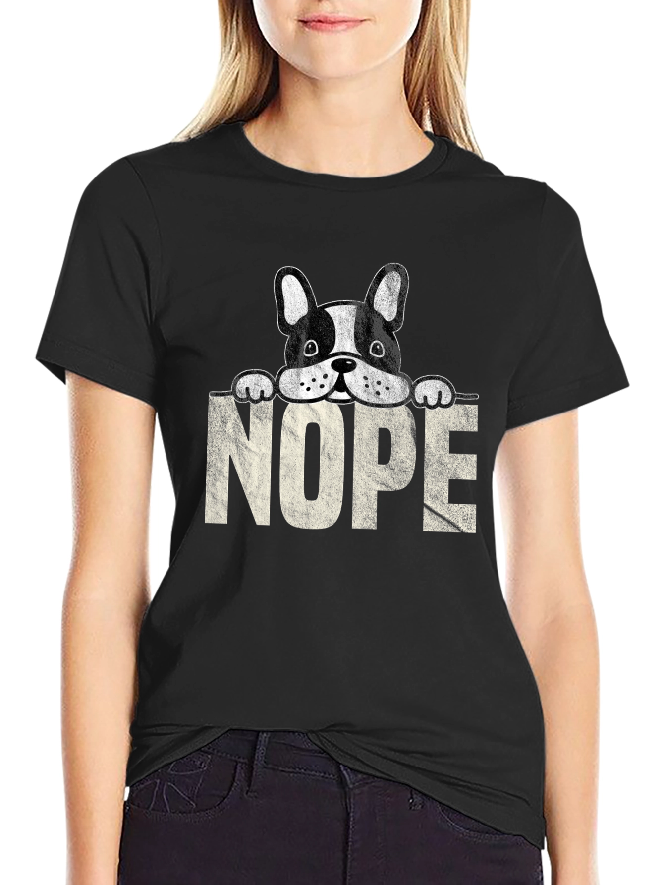 Black Nope Dog T-Shirt - Funny Graphic Tee view 2