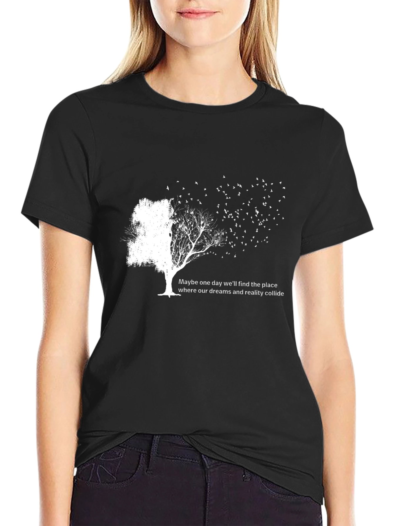 Black Dream & Reality Tree Graphic Black T-Shirt view 2