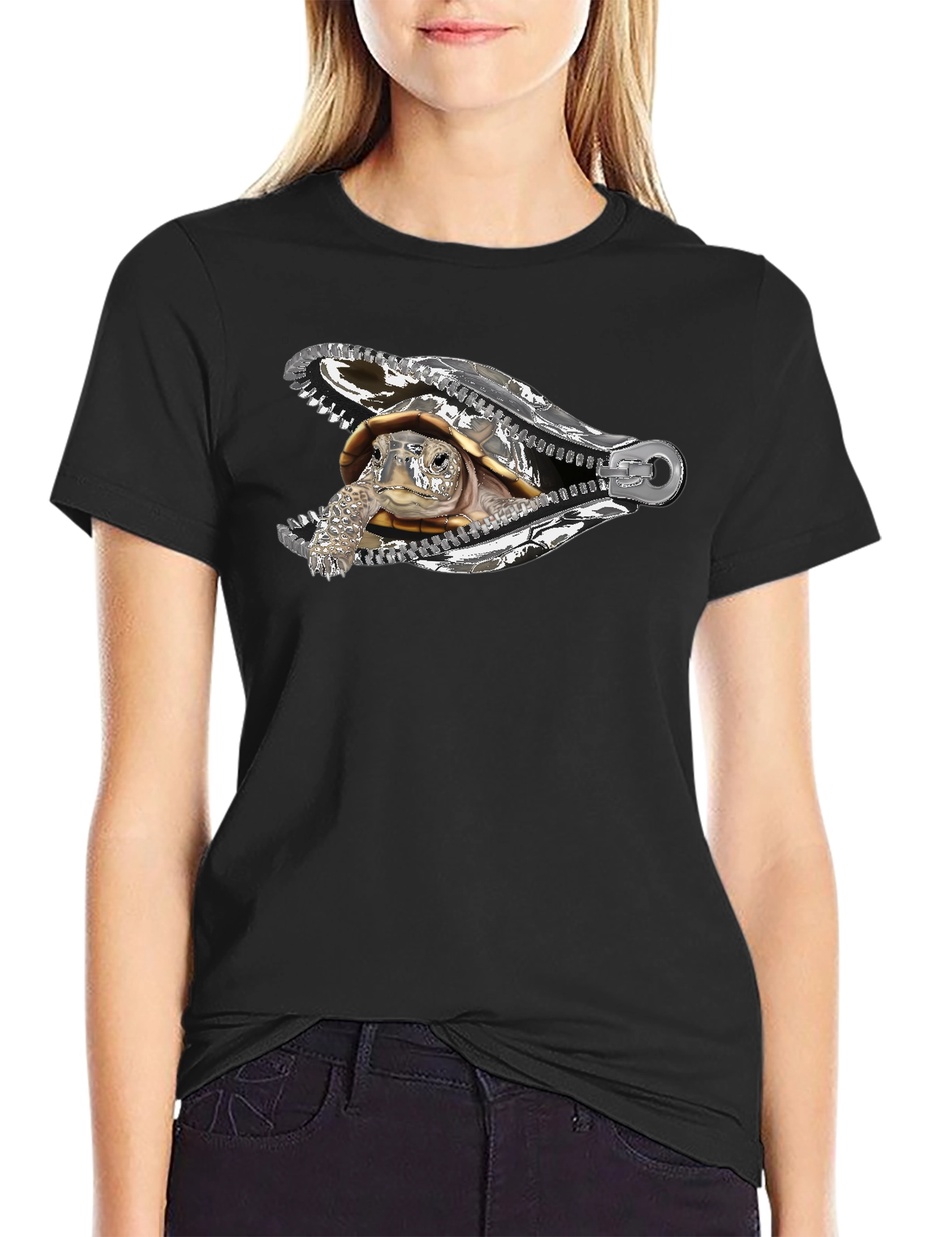 Black Turtle Zipper T-Shirt - Unique Graphic Tee view 2