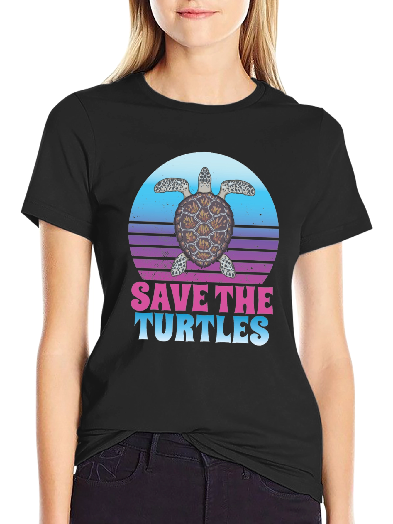 Black Save the Turtles Graphic T-Shirt view 2