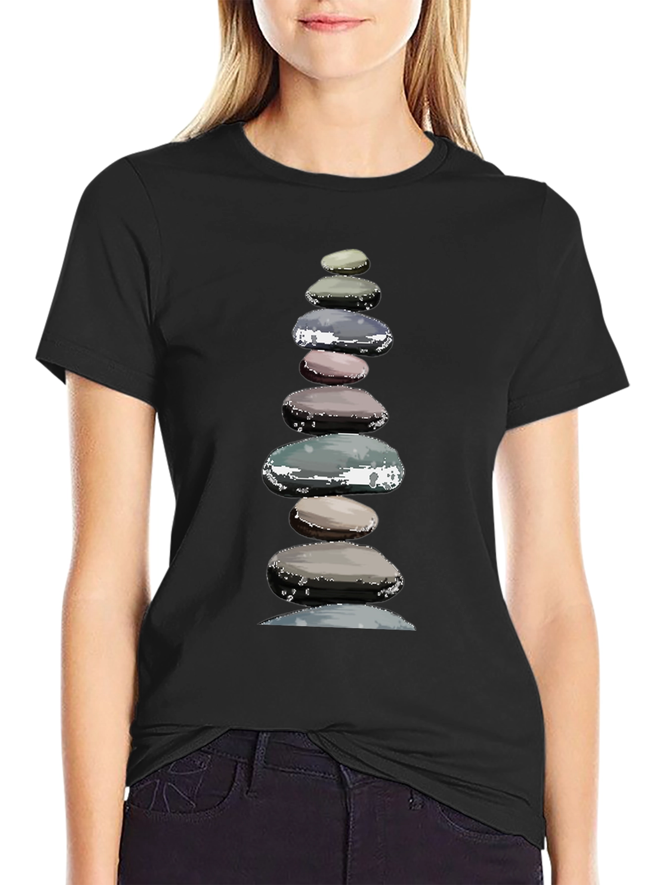 Black Zen Stone Stack Graphic T-Shirt view 2