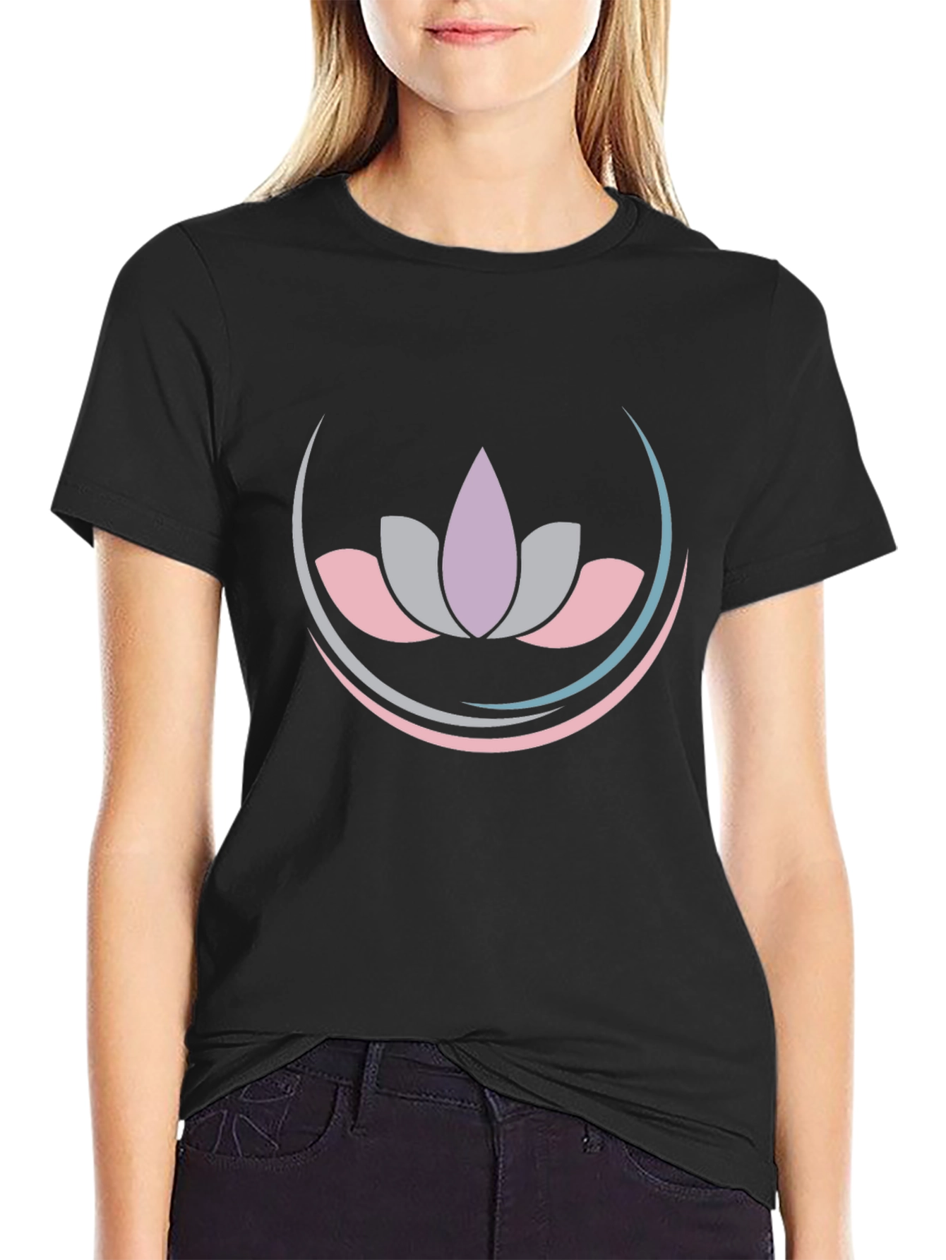 Black Lotus Flower Graphic Tee - Black Cotton Blend Shirt view 2