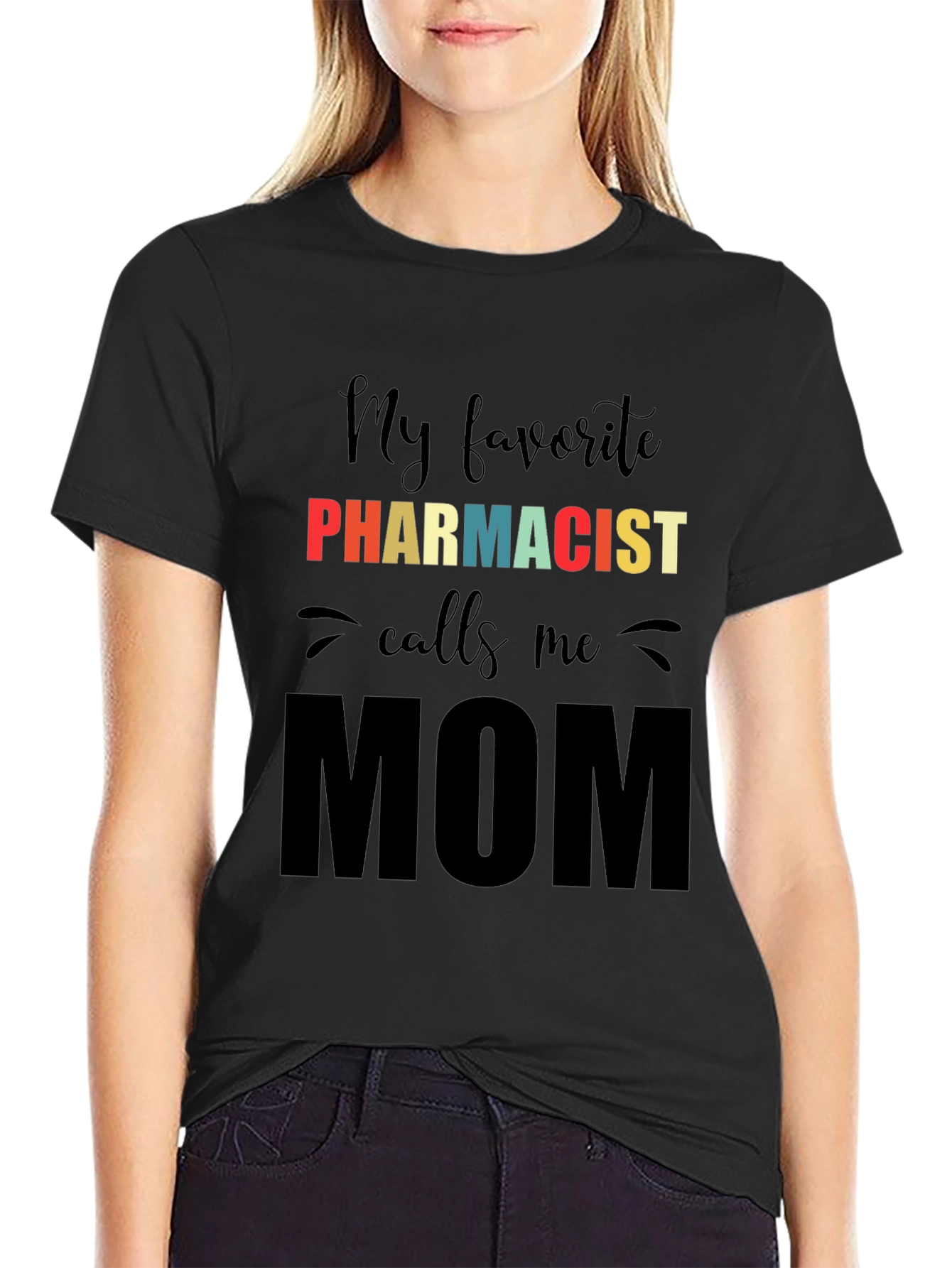 Black Pharmacist Mom Graphic T-Shirt - Unisex Black Tee view 2