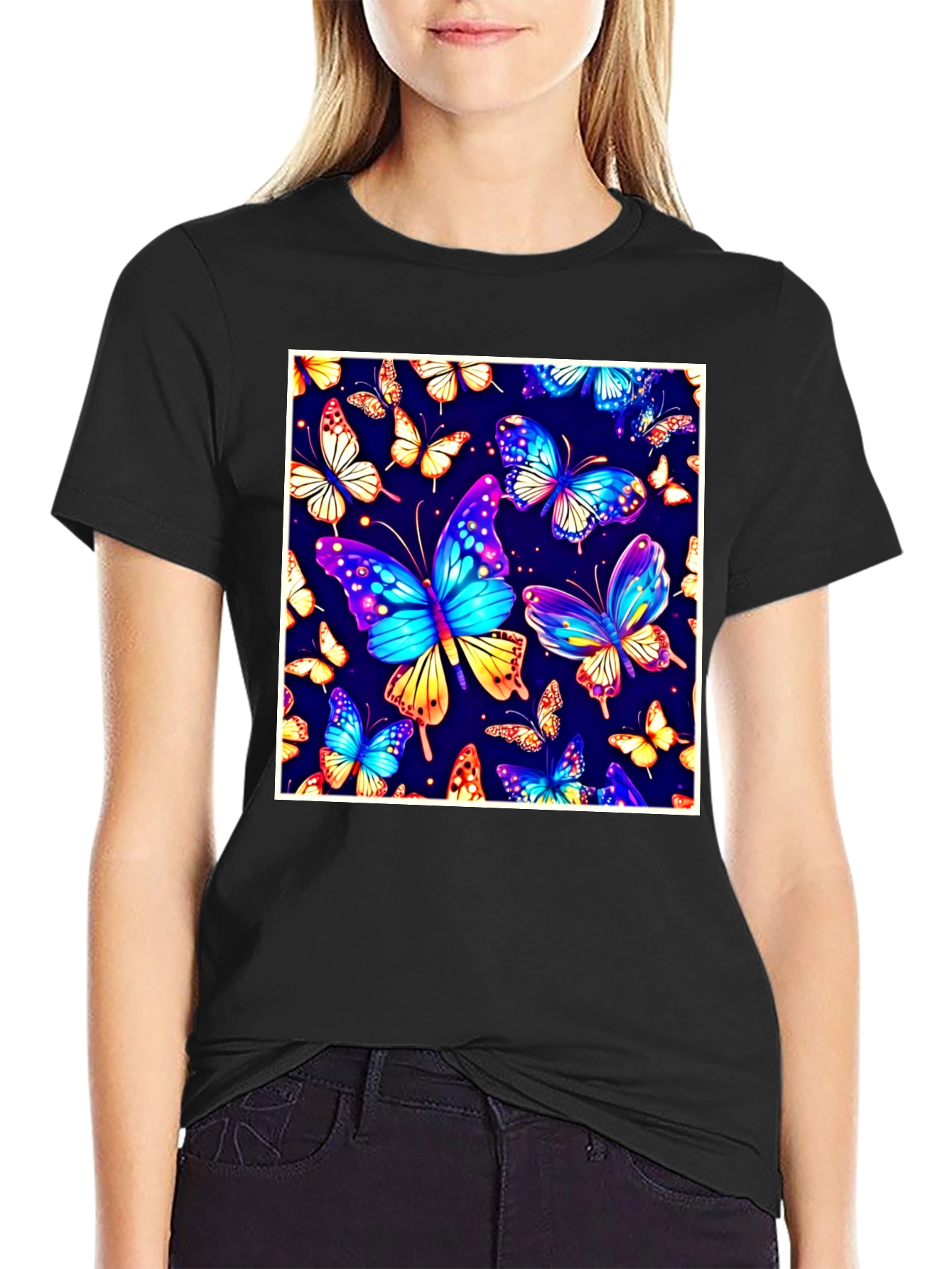 Black Butterfly Print T-Shirt - Vibrant Graphic Tee view 2