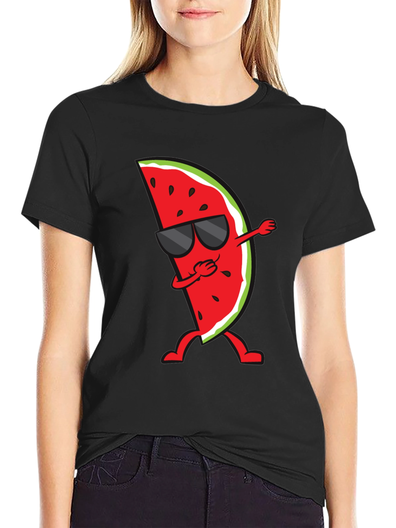 Black Dabbing Watermelon Graphic Tee - Summer Fun Shirt view 2
