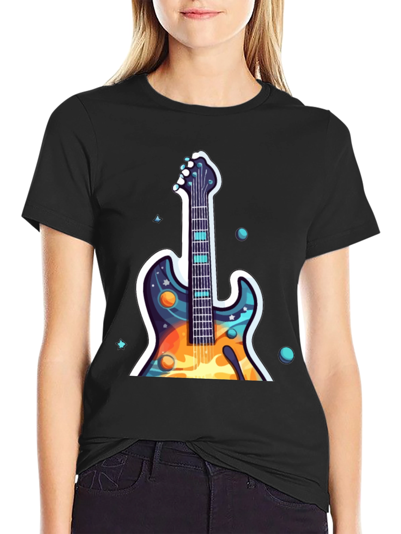 Black Cosmic Guitar Graphic Tee - Black Cotton Comfort view 2
