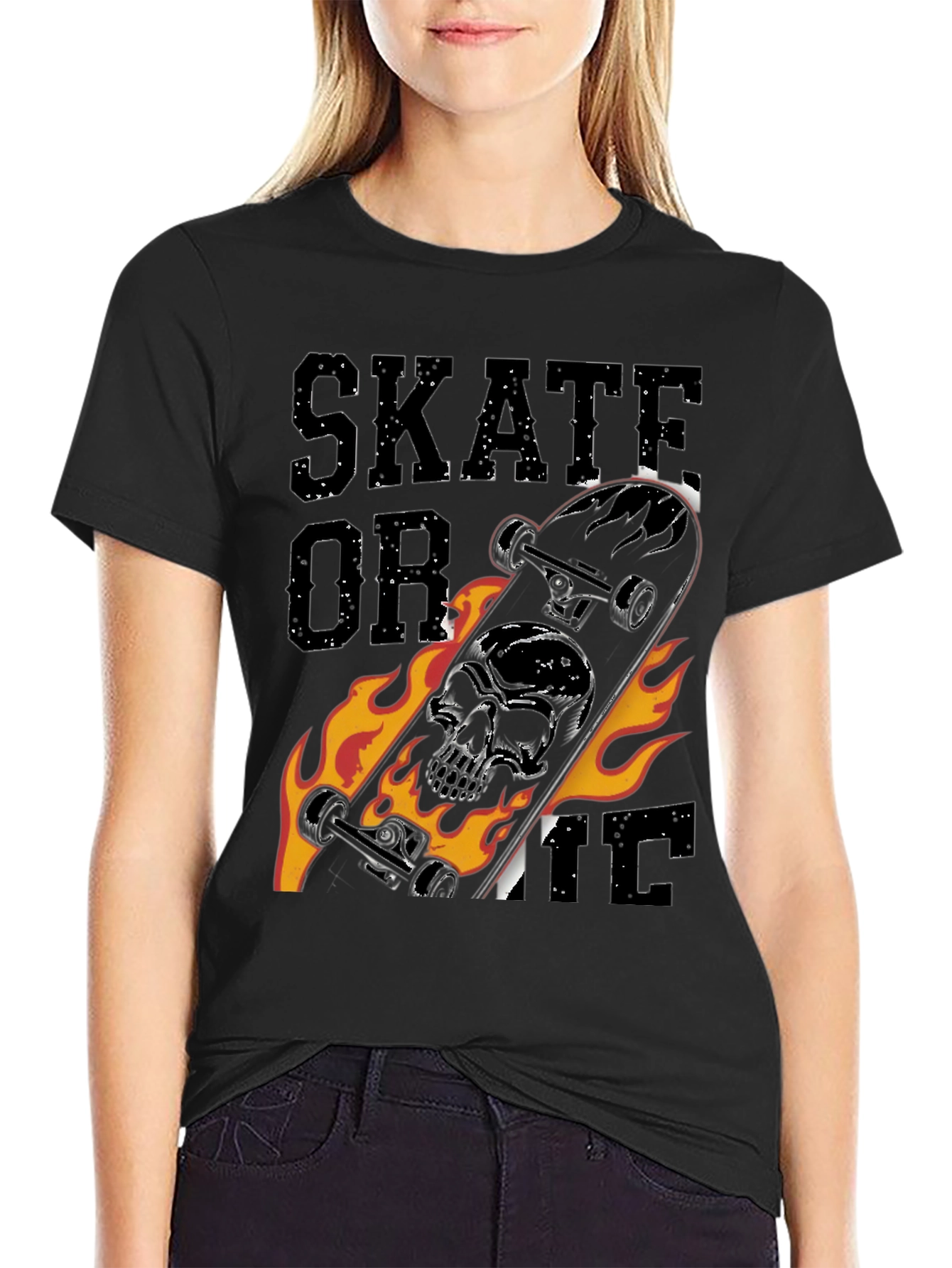 Black Skate or Die Skull Skateboard T-Shirt view 2