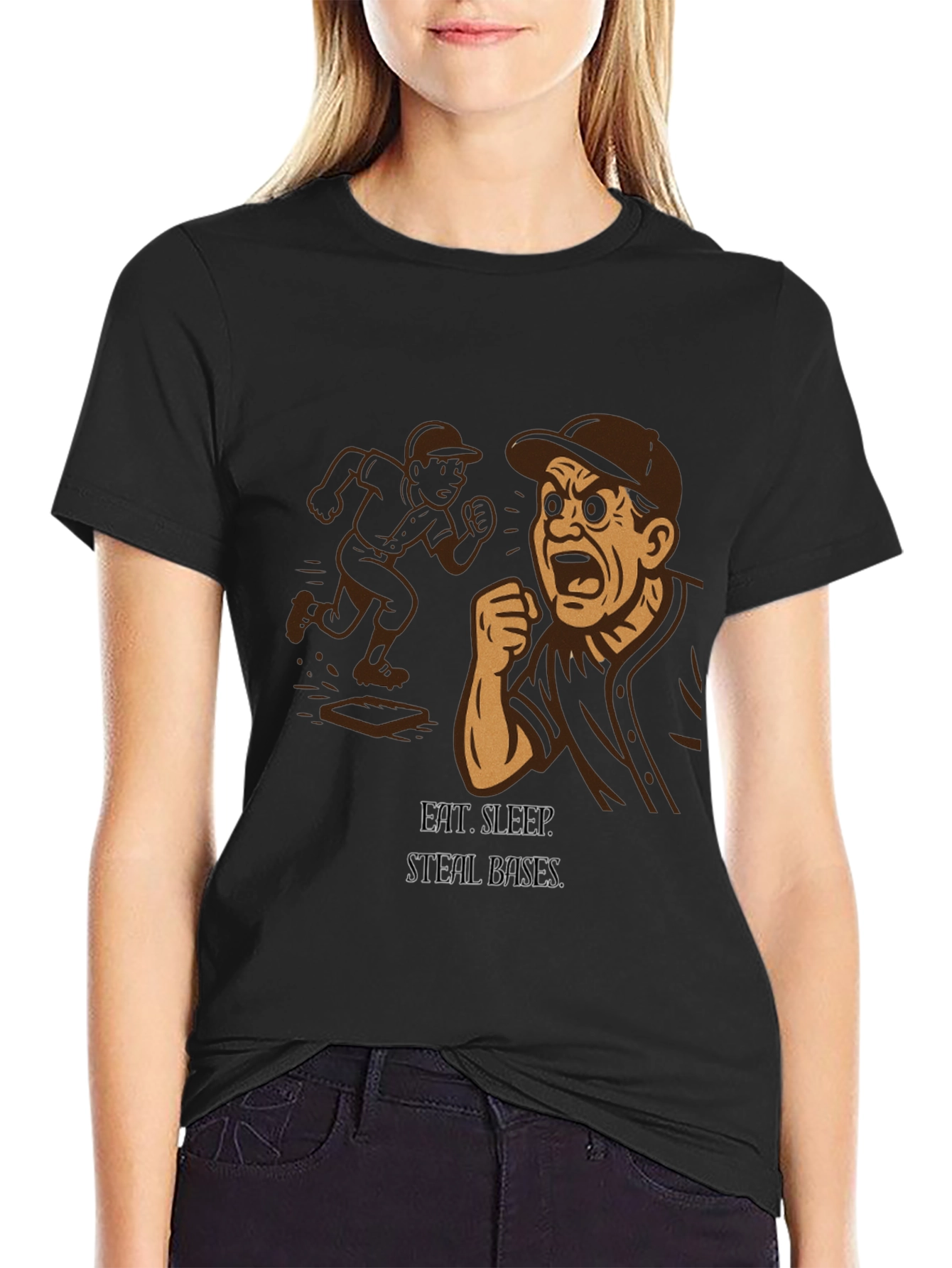 Black Eat, Sleep, Steal Bases T-Shirt view 2