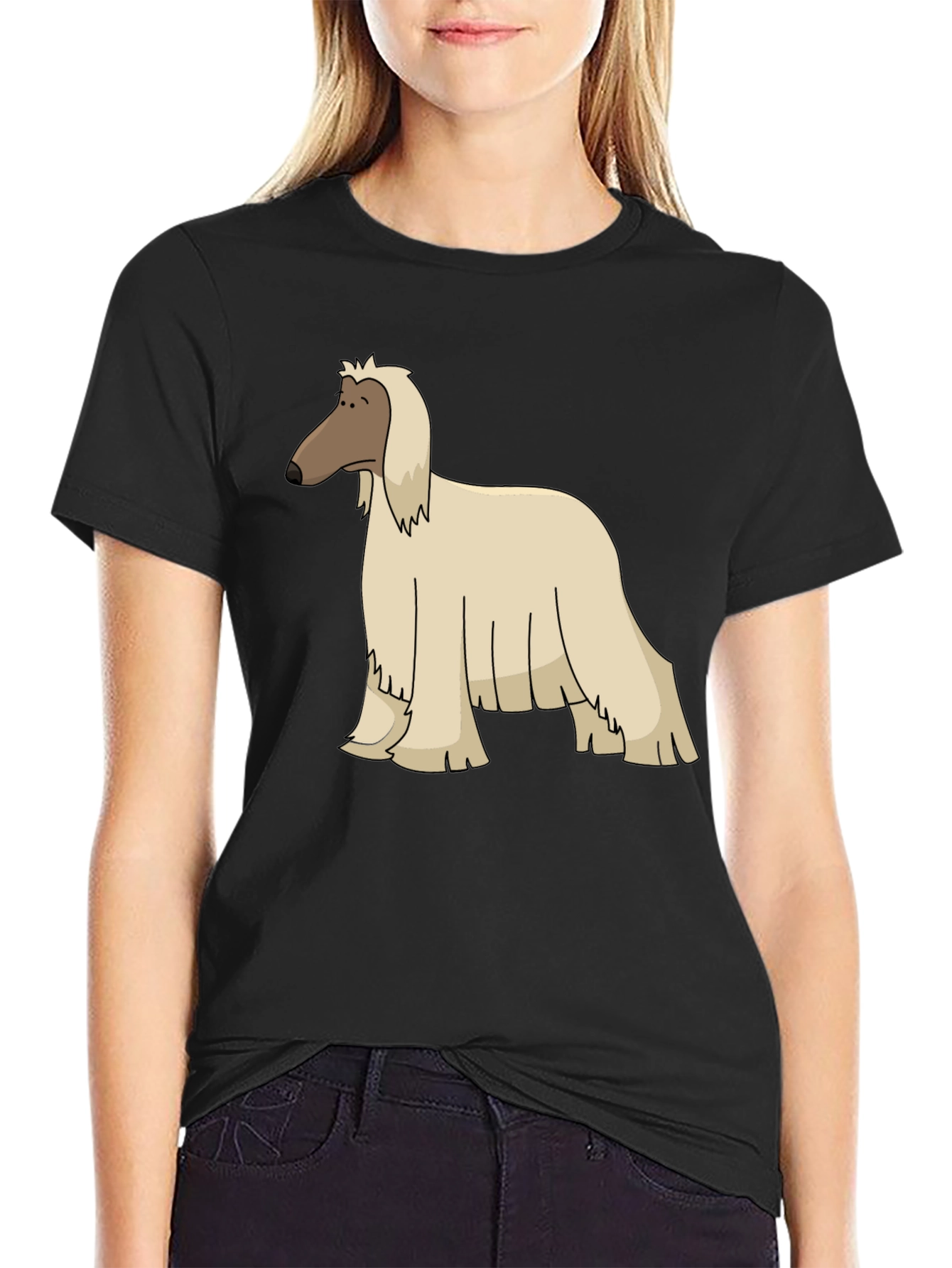 Black Afghan Hound Cartoon Black T-Shirt view 2