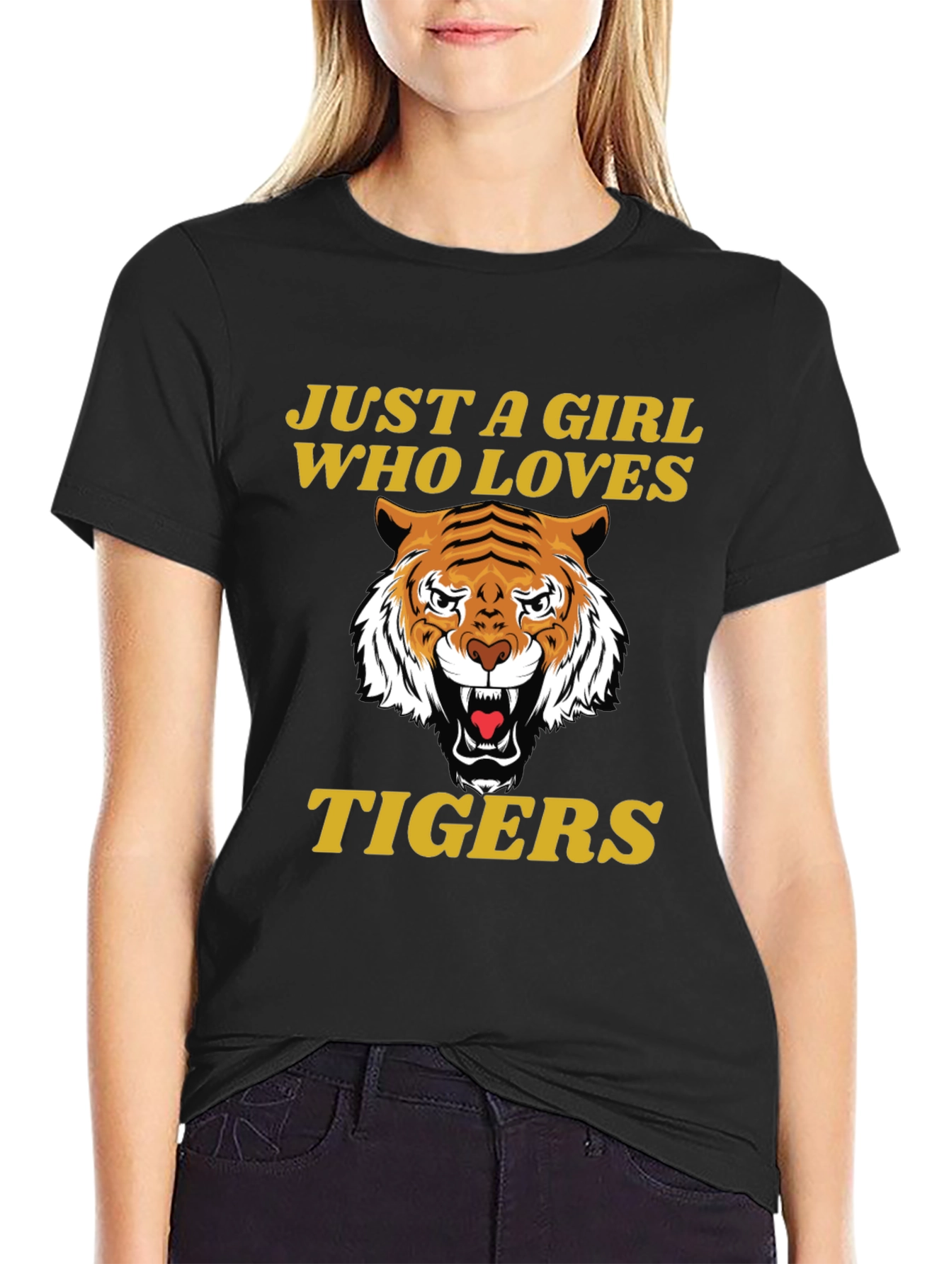 Black Just A Girl Who Loves Tigers T-Shirt view 2